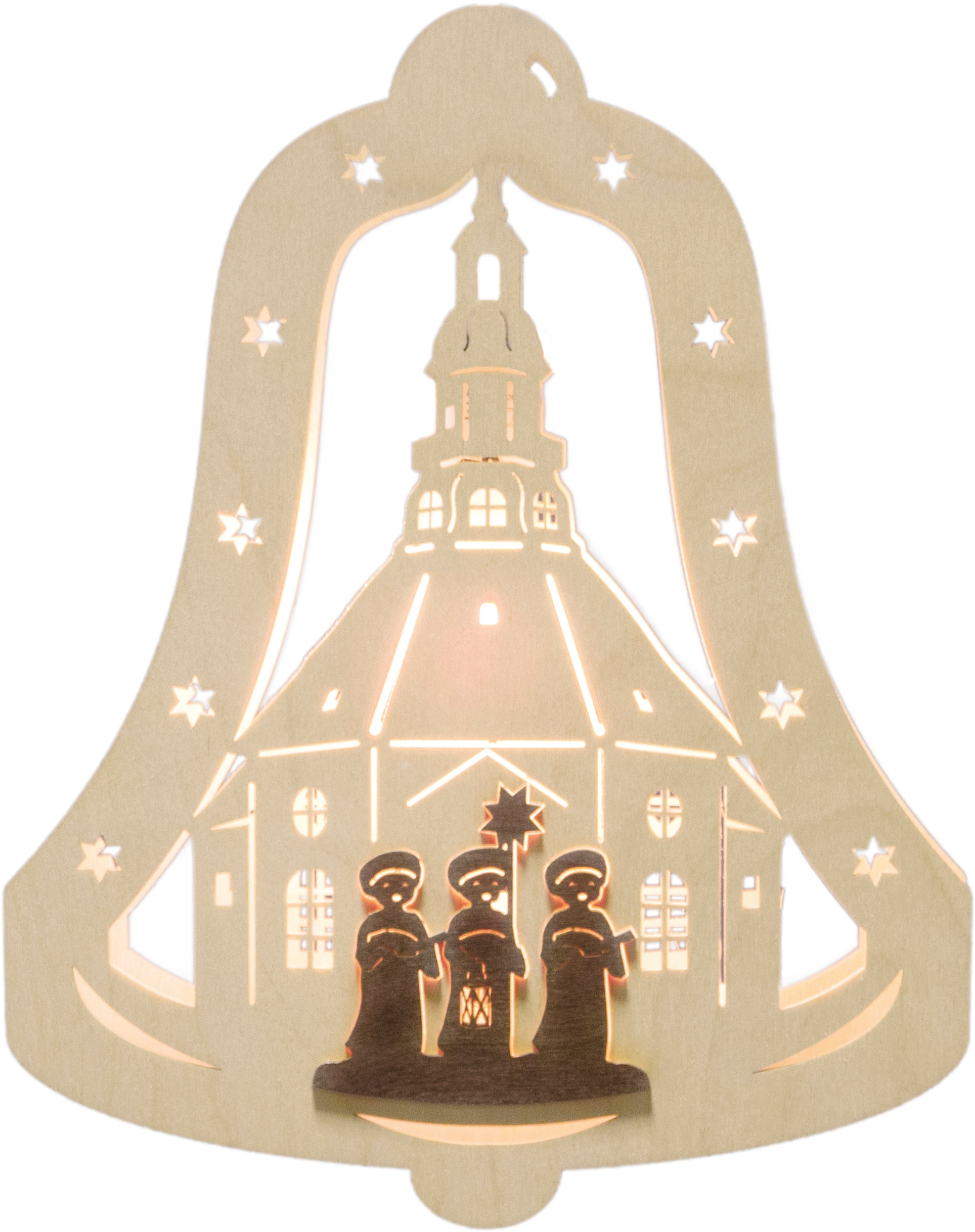 Dekolicht »Kurrendesänger, Weihnachtsdeko«, 1 flammig-flammig, Motiv eingerahmt in Glocke