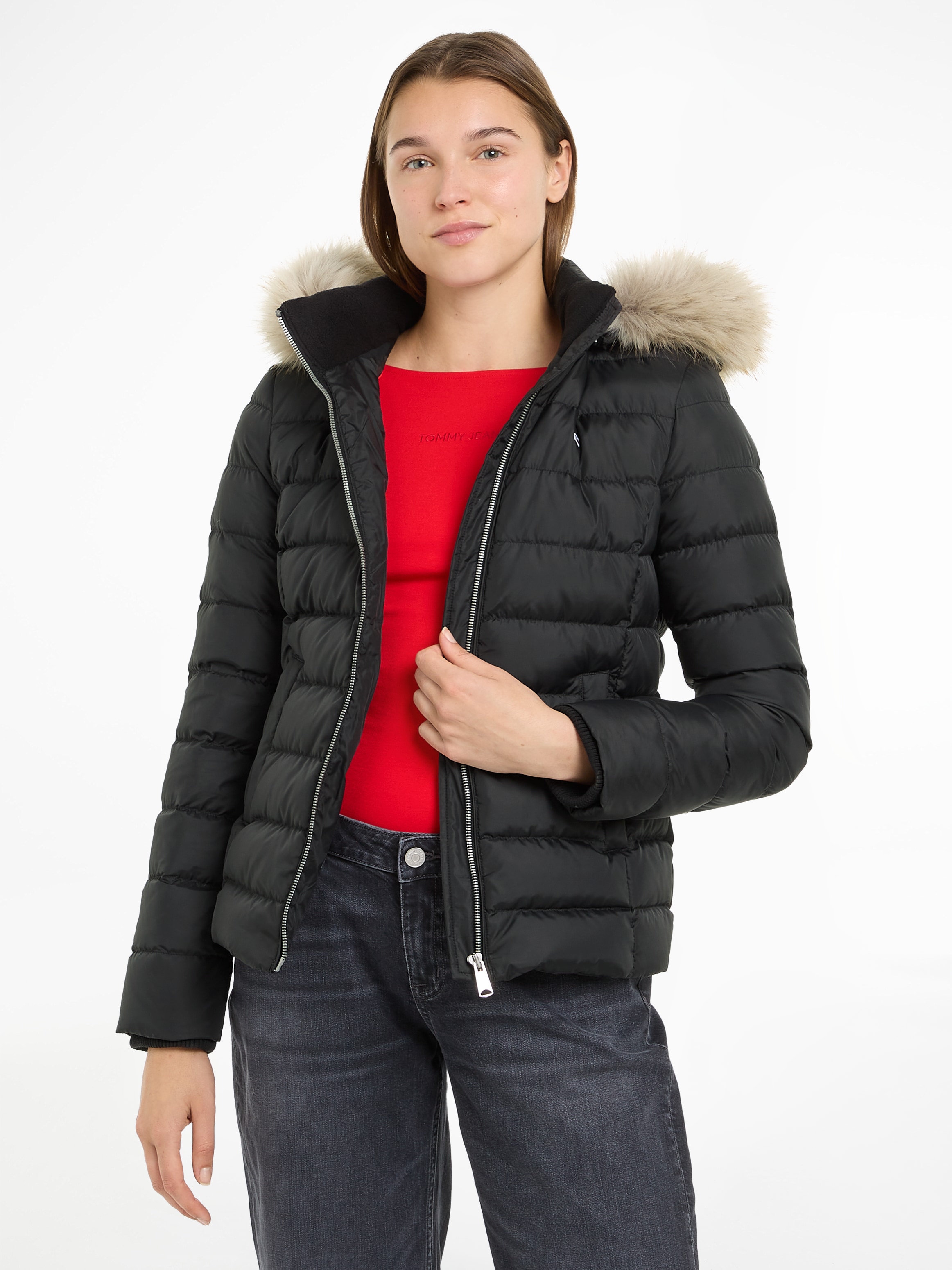 Tommy Jeans Steppjacke »TJW BASIC HOODED DOWN JACKET EXT«, mit Kapuze, mit Logostickerei