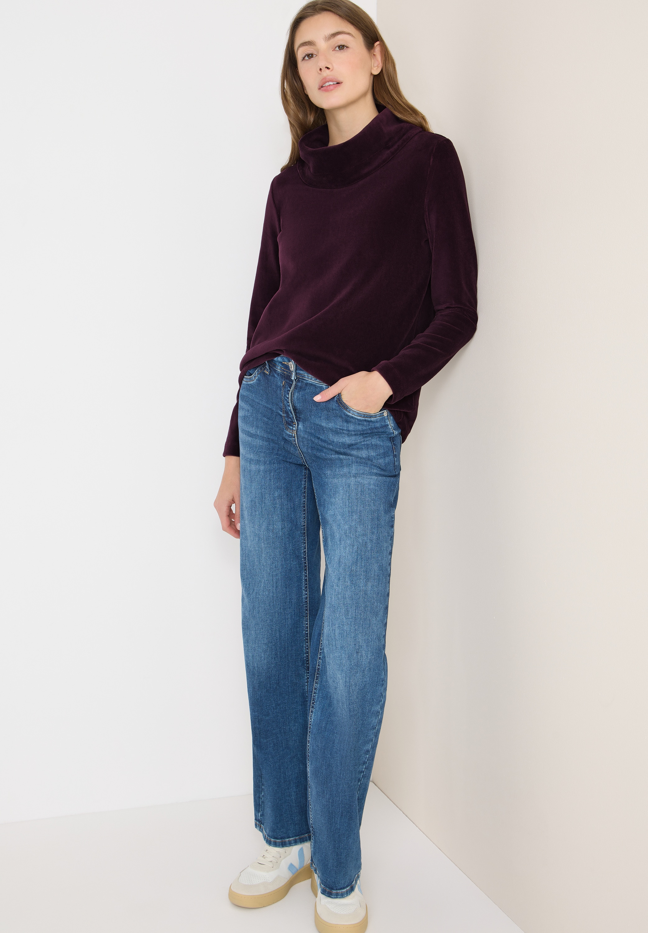 Cecil Rundhalspullover Cord Shirt mit großem Kragen