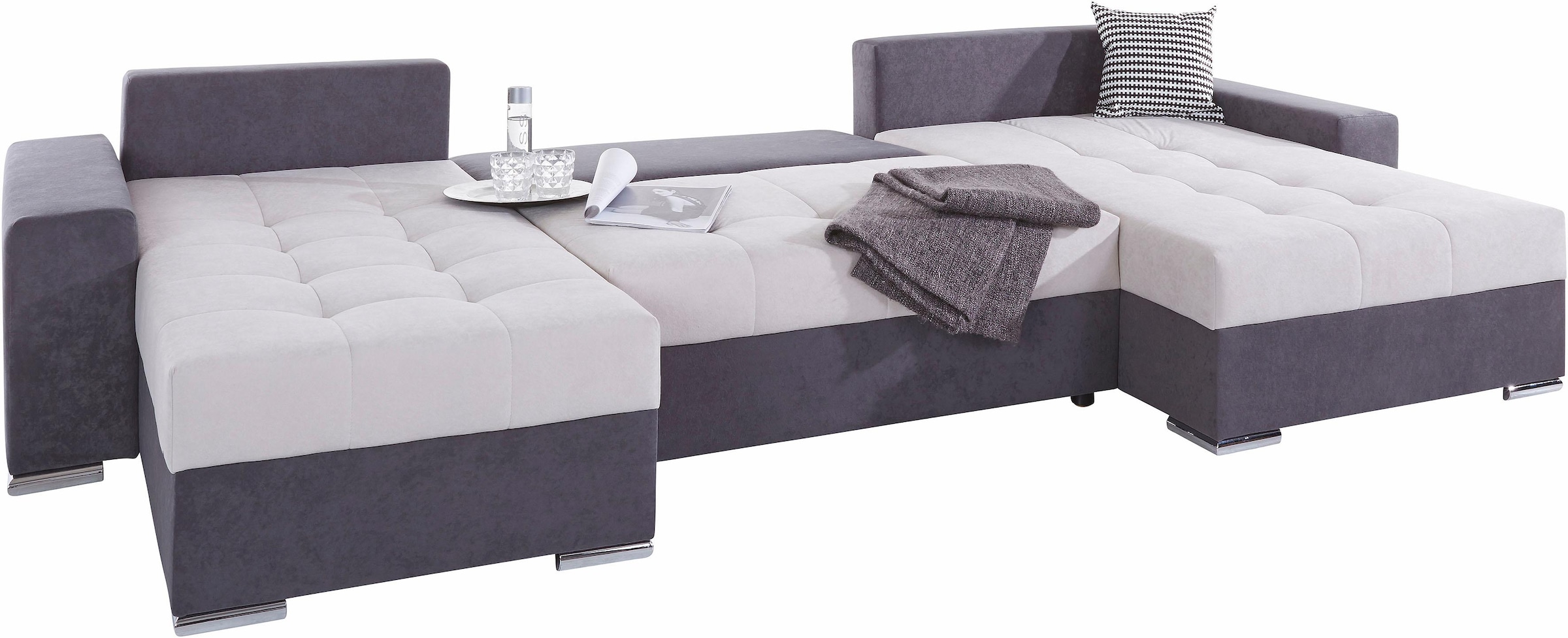 COLLECTION AB Wohnlandschaft »XXL-Josy U-Form, Breite 333 cm, mit 2 Recamieren 77 & 97 cm«, inkl. Bettfunktion, Bettkasten, mit 5 gleich großen Rückenkissen