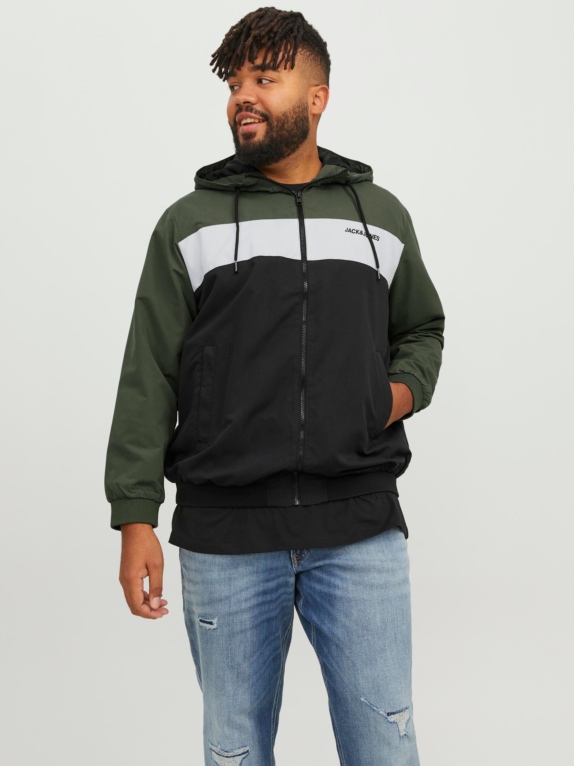 Jack & Jones PlusSize Bomberjacke »JJERUSH HOOD BOMBER NOOS PLS«, mit Kapuze, mit Logo Schriftzug