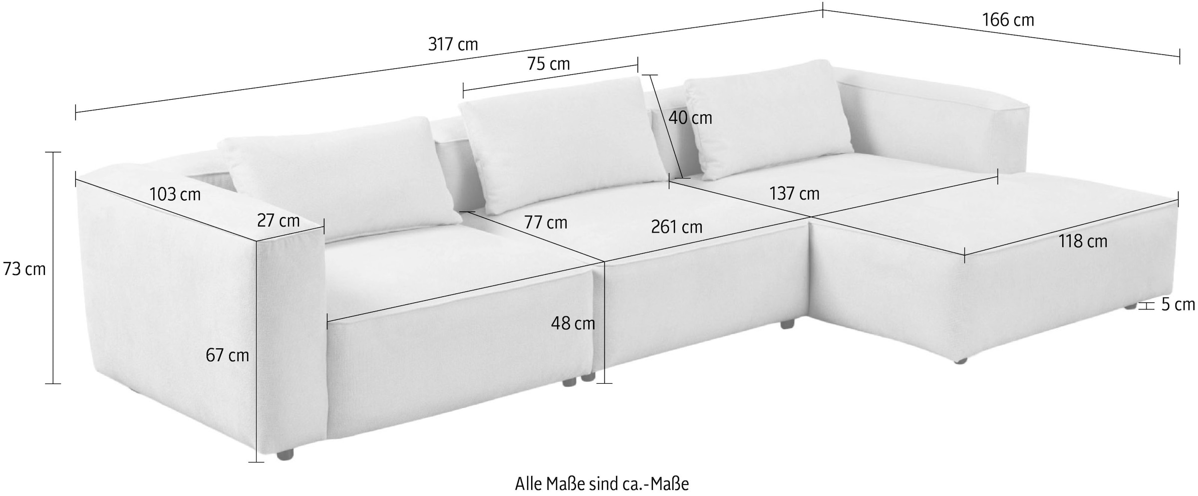 andas Ecksofa »Tvinnet«, Breite 317 cm, extra tiefe Sitzfläche, kubisches Sitzvergnügen