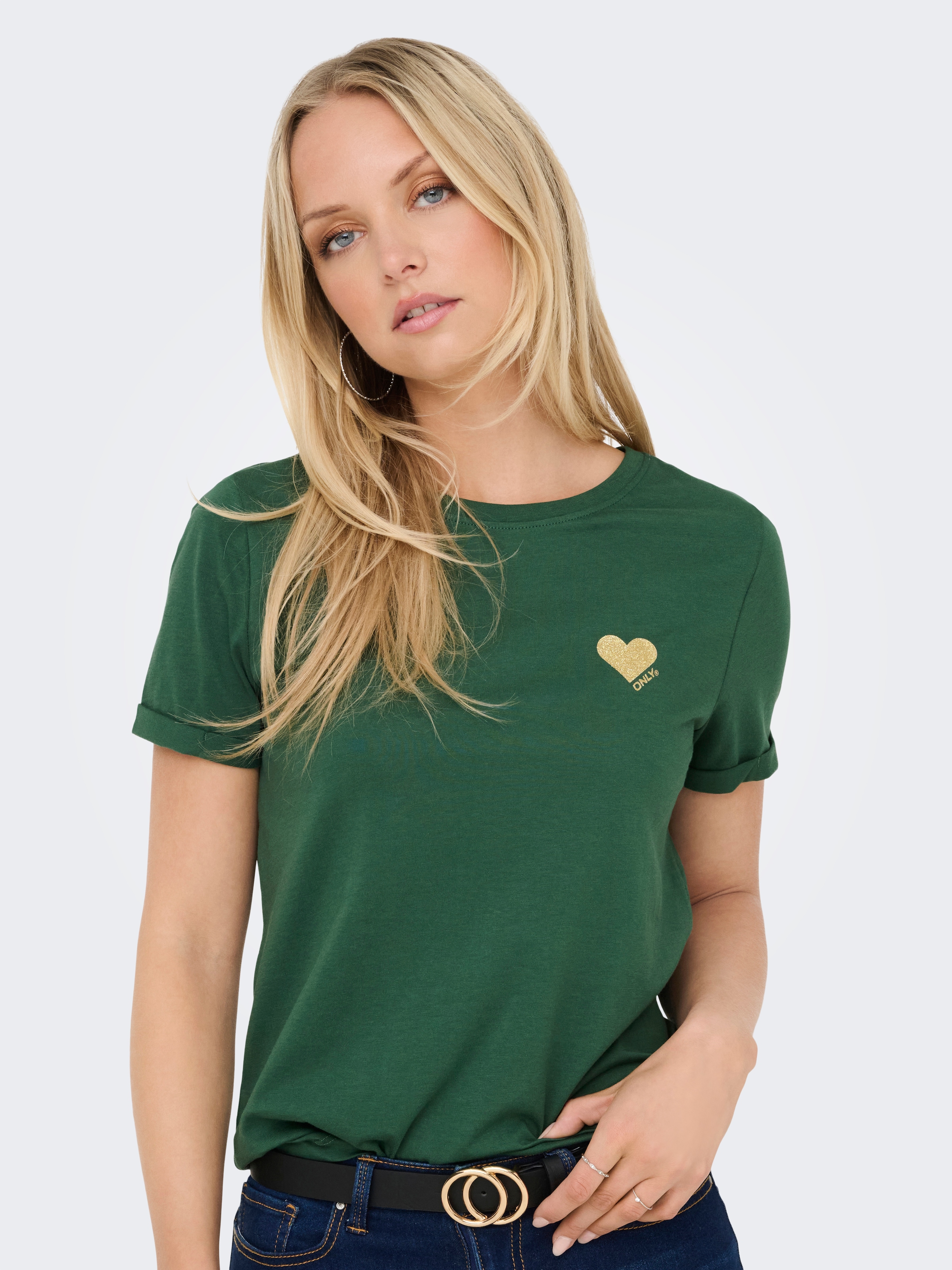 ONLY Kurzarmshirt »ONLKITA – T-Shirt mit Logo-Print und Rundhalsausschnitt«, regular fit, casual, Single Jersey, Baumwolle, Rundhals