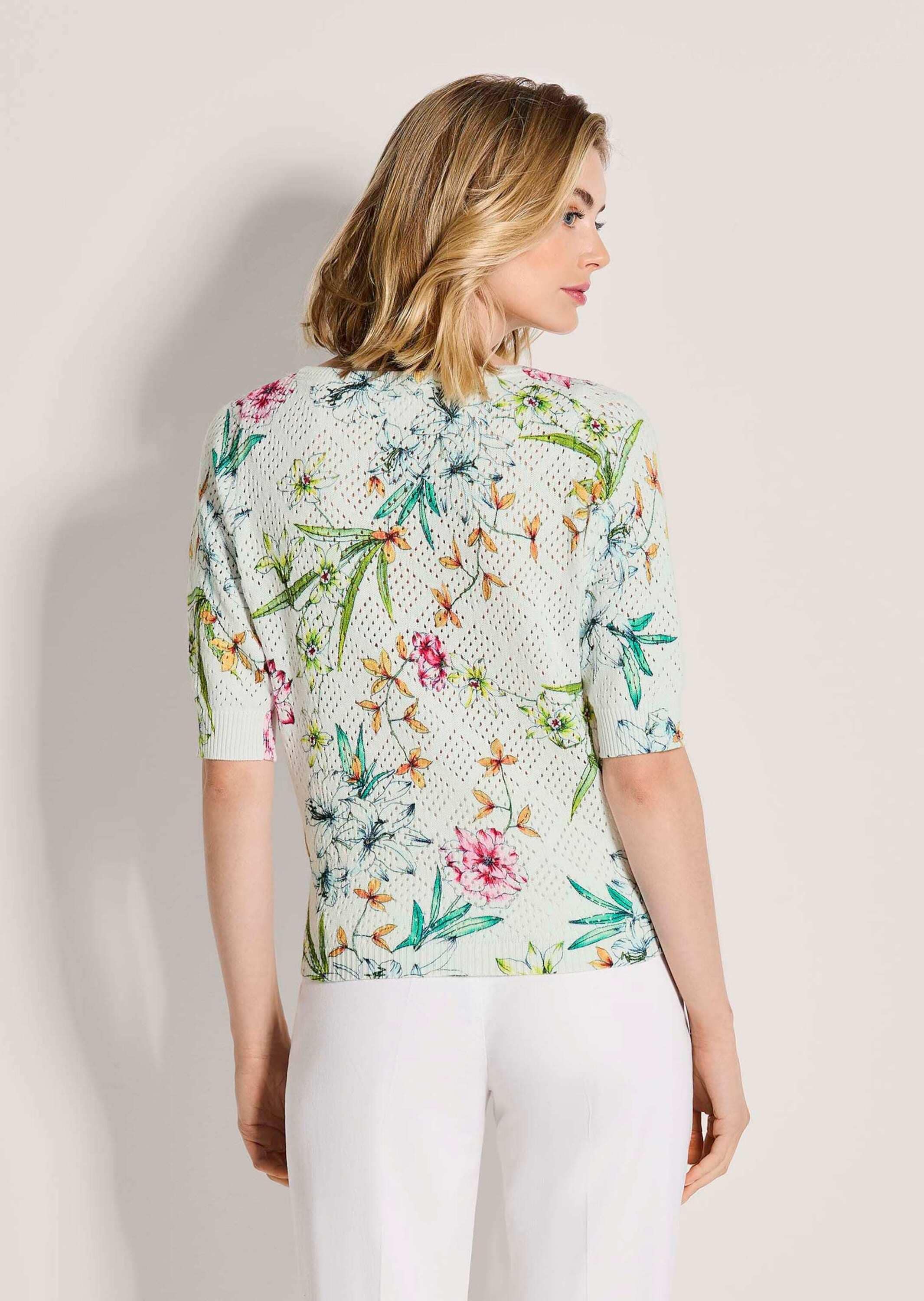 MADELEINE Longpullover »Strickpullover Ajourpullover mit floralem Muster« Luftiges Ajour-Muster