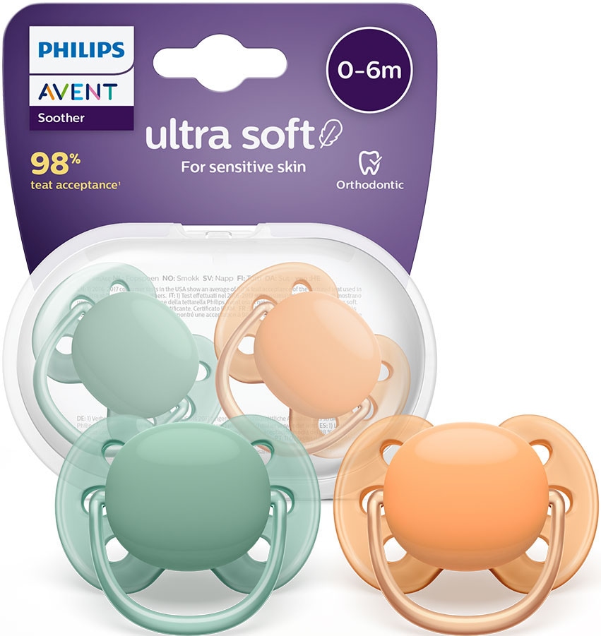 Philips AVENT Schnuller »ultra soft SCF091/03«, Kiefergerecht, ultraweich und flexibel, inkl.Transportbehälter