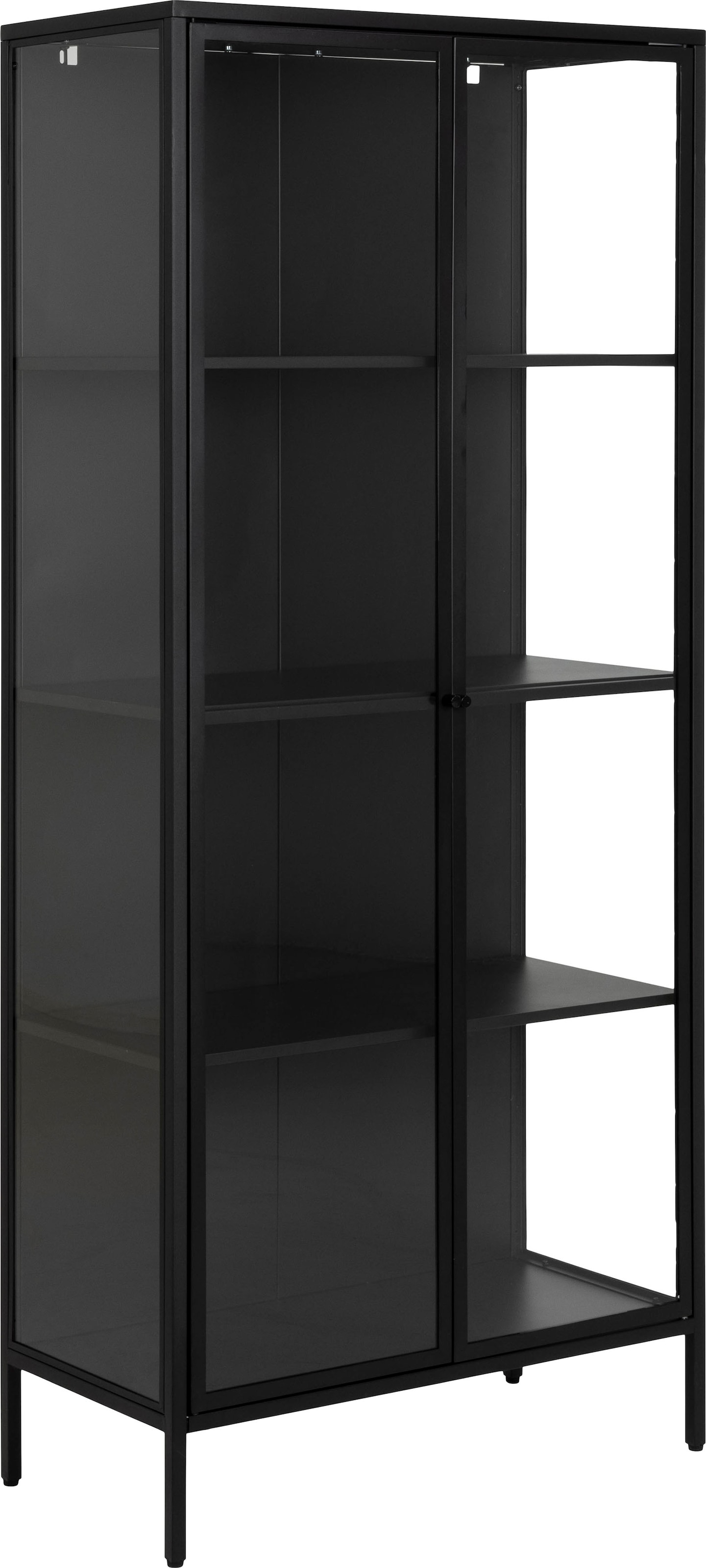Vitrine »New York«, schwarzes Metall, mit Glastüren und 4 Fächern, Höhe 180cm