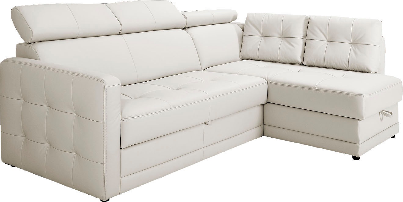 exxpo - sofa fashion Ecksofa »Arles, Federkern, zeitlos, Breite 225cm, L-Form«, wahlweise mit Bettfunktion und Bettkasten, inkl. Kopfteilverstellung