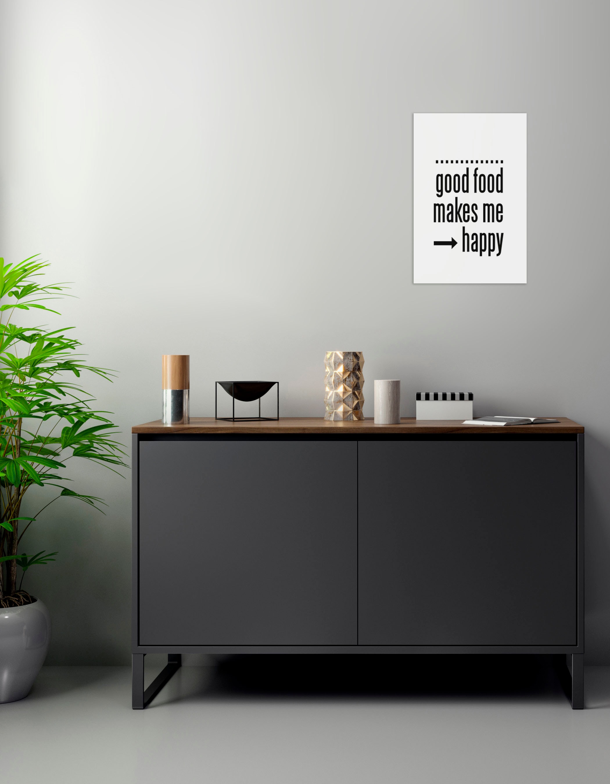 queence Wanddekoobjekt »Good food makes me - happy«, Stahlschild, Blechschild, Spruch, Witzig, Wanddeko, retro, 20x30cm