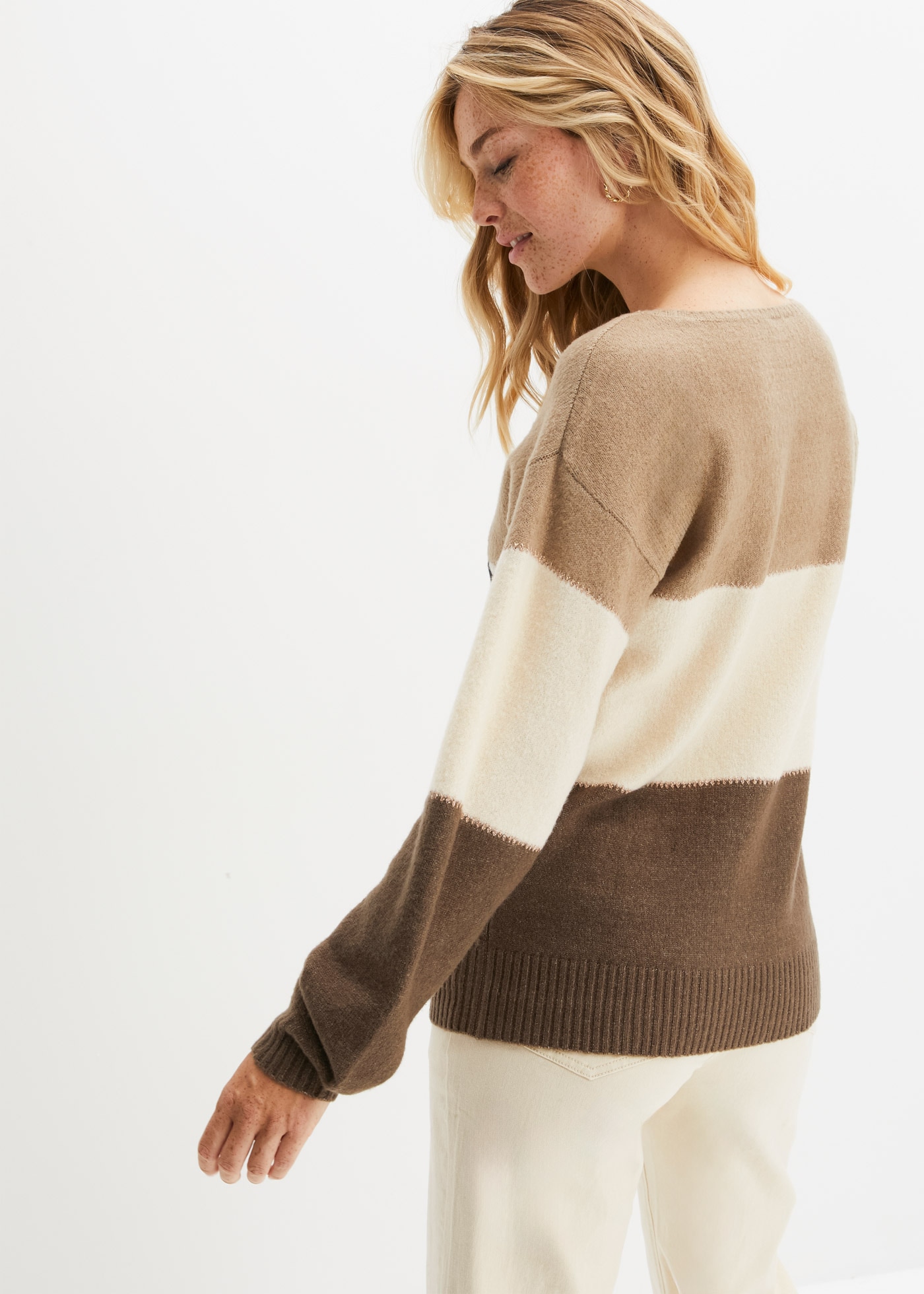 bonprix Strickpullover »Oversize-Pullover« Oversize-Fit, gemustert, Glitzergarn Details, Rundhals