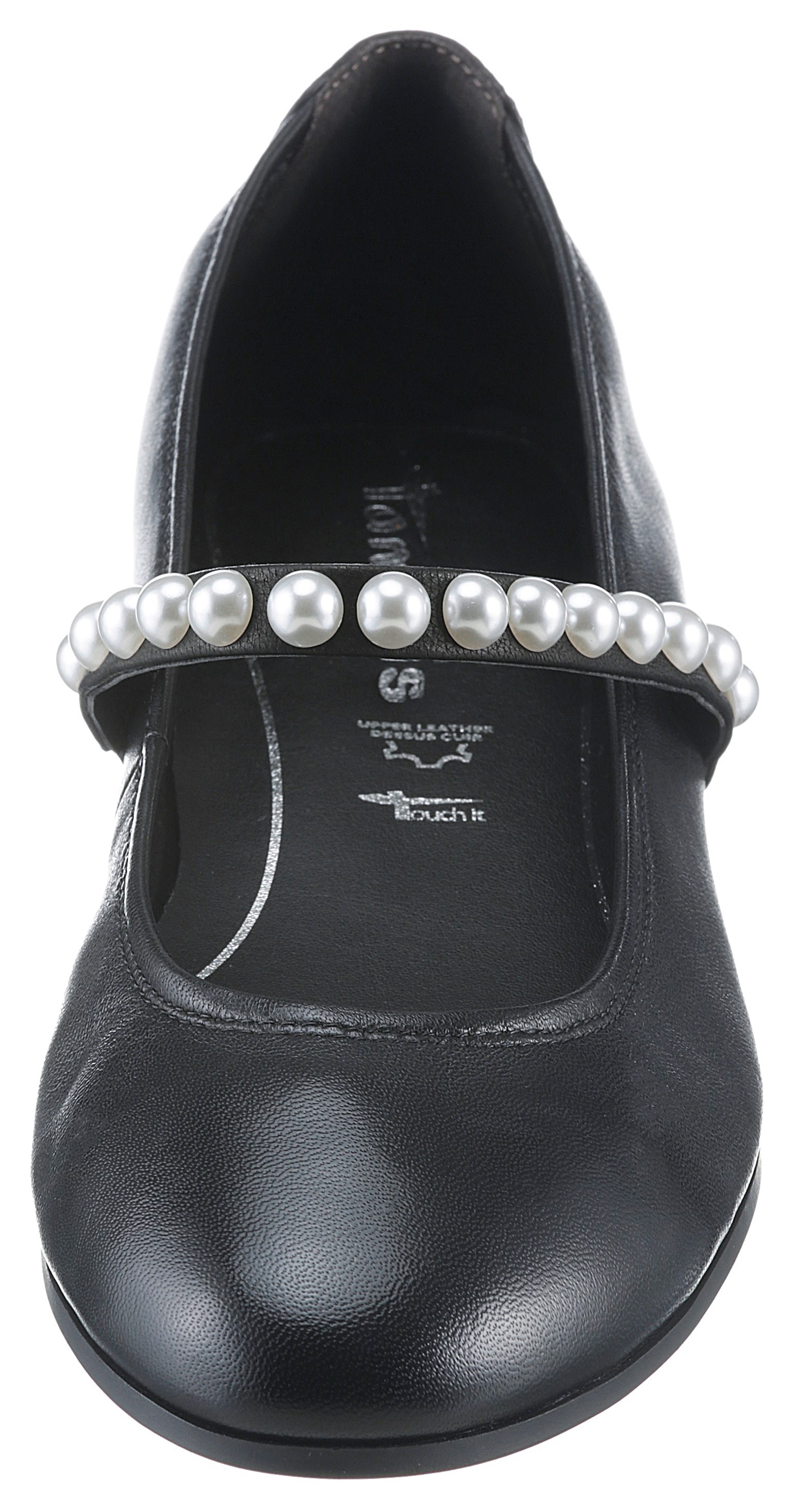 Tamaris Ballerina, Blockabsatz, Businesschuh, Abendschuh mit eleganten Zierperlen