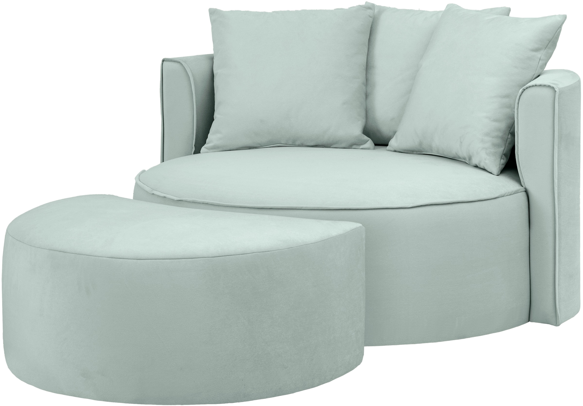 LeGer Home by Lena Gercke XXL-Sessel »ISALIE, Rundsessel mit Hocker, Lesesessel, Loveseat, Big-Sessel«, (Set), trendige Stoffe, 3 Zierkissen, große Sitzfläche, Cord, Samt, Bouclé