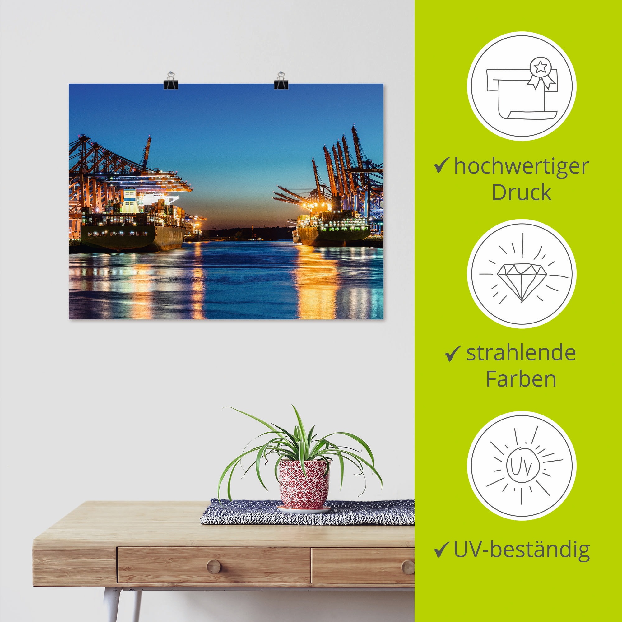 Artland Wandbild »Hamburg Hafen am Abend 2«, Deutschland, (1 St.), als Leinwandbild, Poster in verschied. Größen