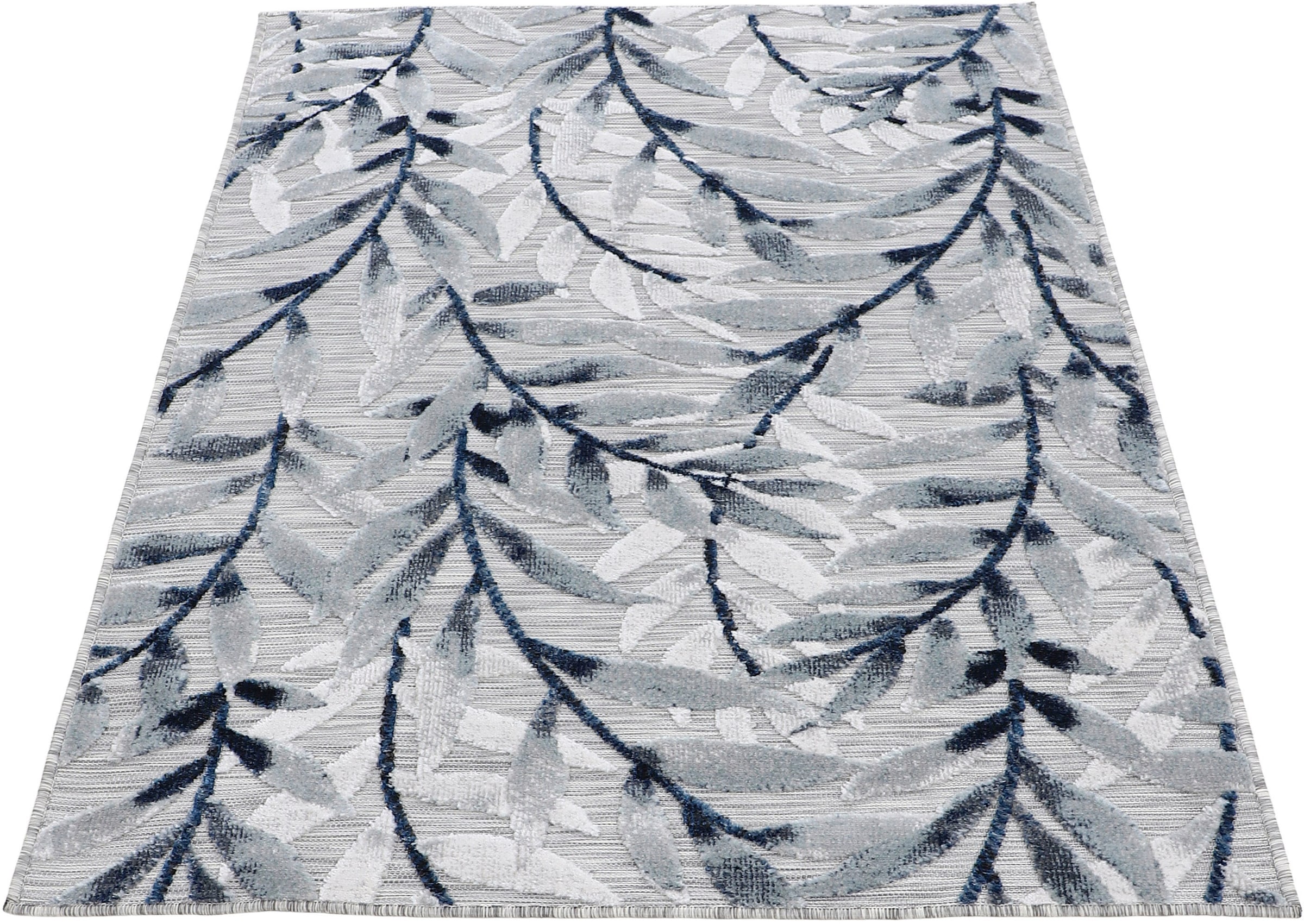 carpetfine Teppich »Deja 100«, rechteckig, 4 mm Höhe, robustes Flachgewebe, Motiv- Floral Palmenblätter, Hoch-Tief Effekt