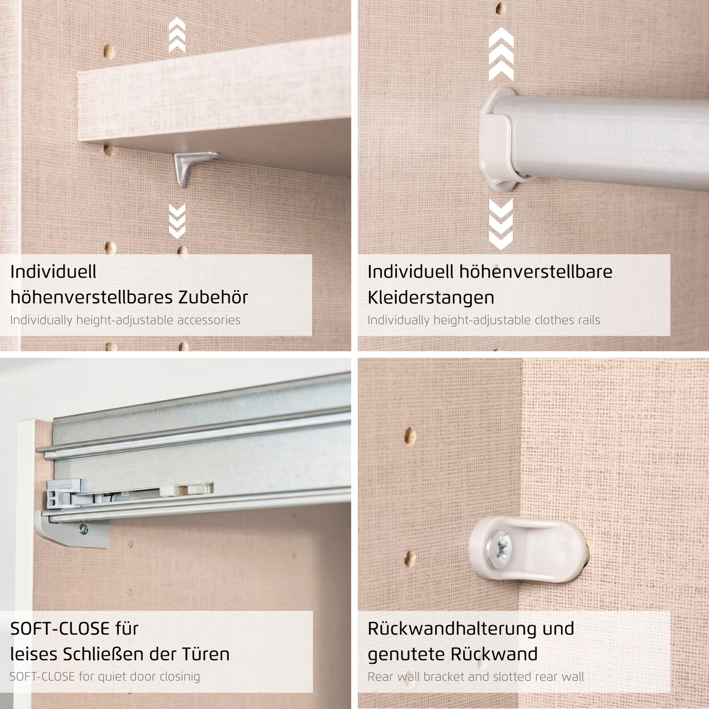 rauch Schwebetürenschrank »Kleiderschrank Schrank Garderobe KOLUNA mit hochwertiger Glasfront« 3 Ausstattungen BASIC/CLASSIC/PREMIUM (inkl. SOFT-CLOSE-FUNKTION),  Breiten 203/271/315/360 cm Höhen 210/229 cm MADE IN GERMANY