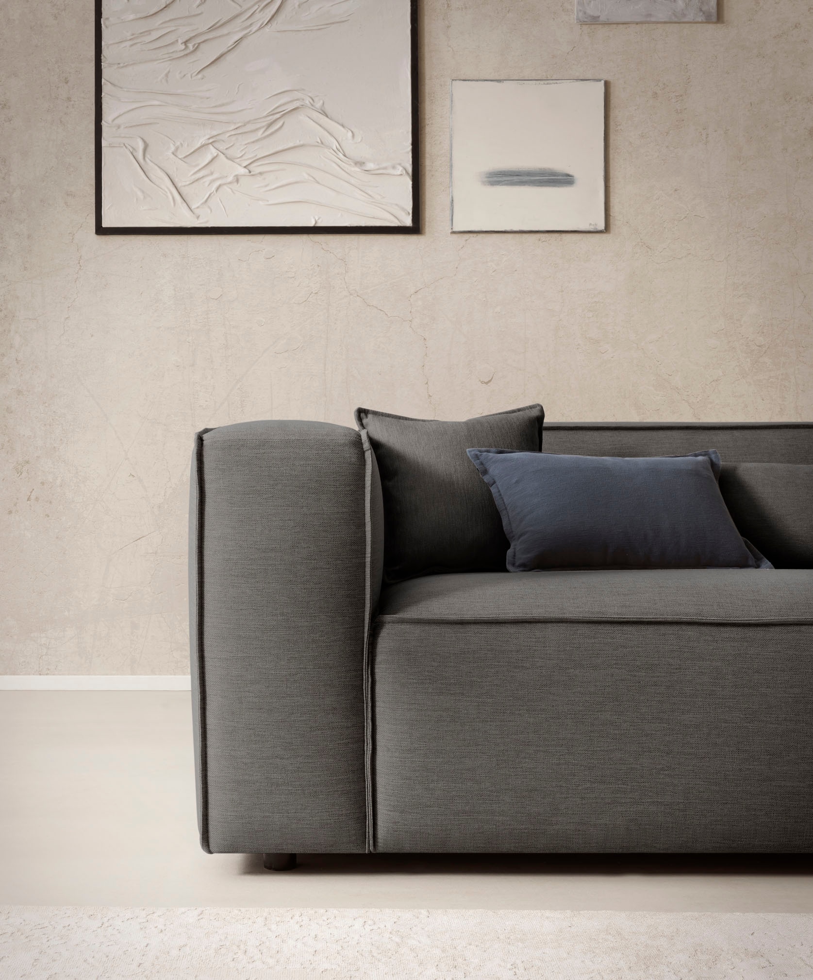 LeGer Home by Lena Gercke Ecksofa »PIARA XXL, Big-Sofa in Cord oder Leinenoptik, L-Form, mit Kedernaht«, wahlweise Ottomane rechts/links, schwarze Füße, extra tiefe Sitzfläche