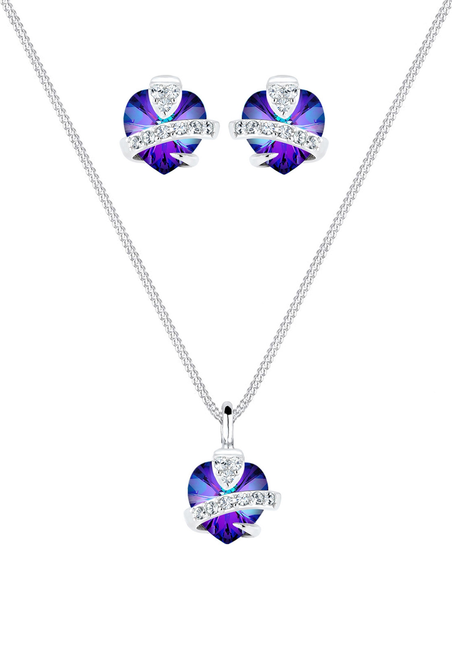 Elli Ohrring und Ketten Set »Schmuckset Herz Glamourös 925 Silber, mit Kristallen von Swarovski®«
