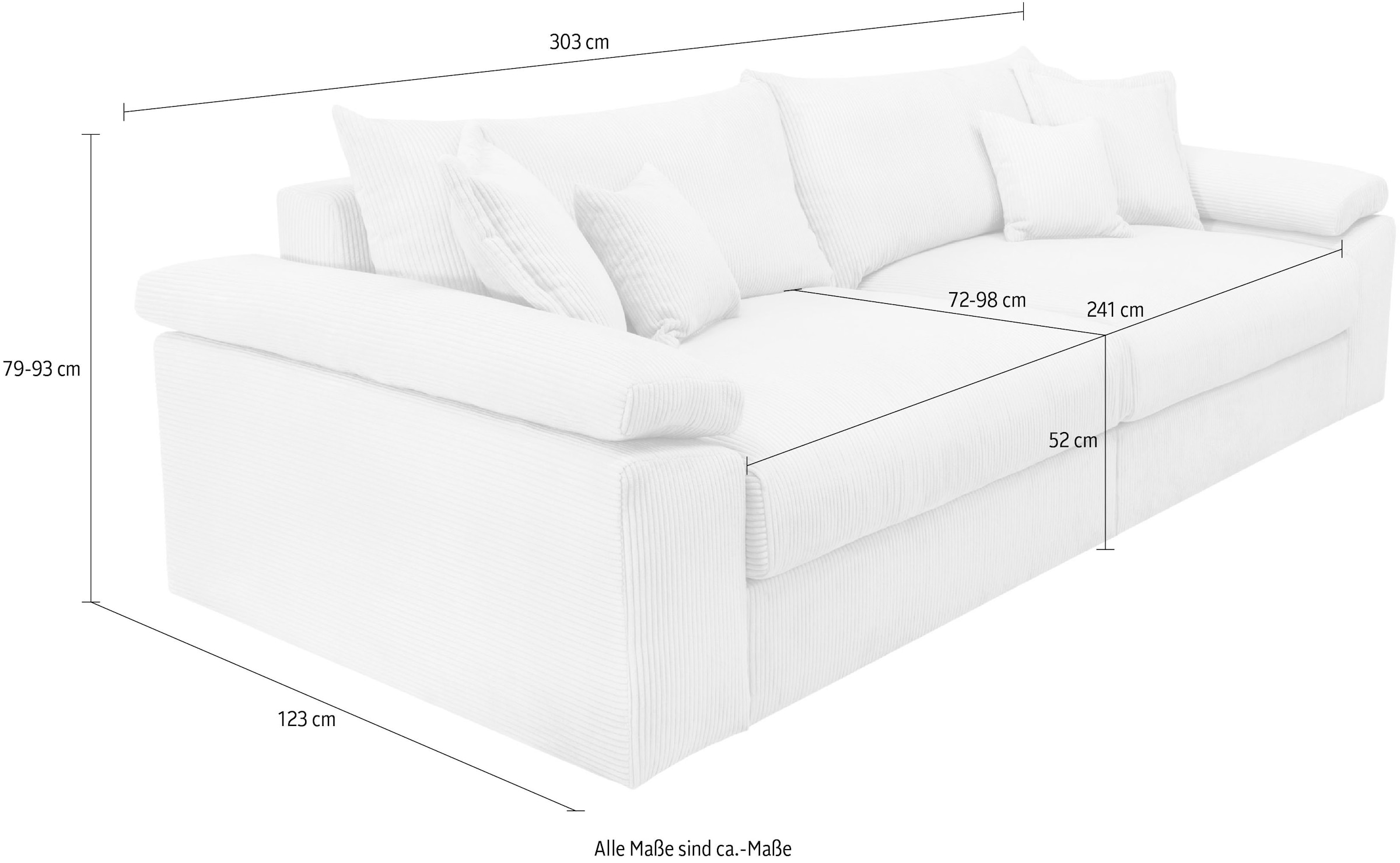 Home affaire Big-Sofa »Soft&Cosy XXL, B: 303 cm - OTTO. Verlässliche Qualität.« Mega-Sofa, Cord oder Chenille-Struktur, mit Federkern & 4 Zierkissen