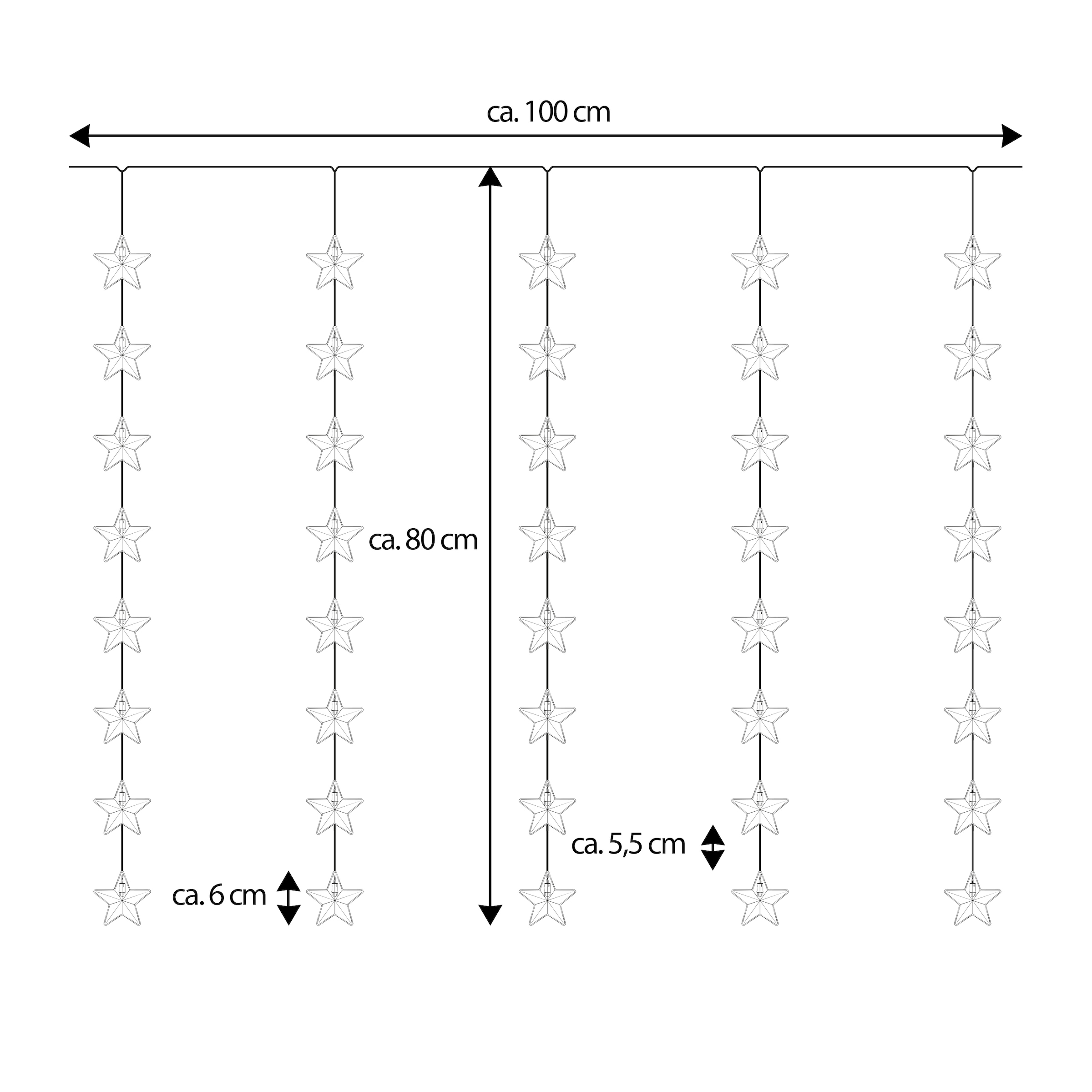 OTTO home LED-Lichtervorhang »40 Sterne, Länge 1m, Höhe 80cm, Timer, Indoor Outdoor, silberfarben« 40 Stk.-flammig Fensterdekoration, warmweiße LEDs, 3m Zuleitung