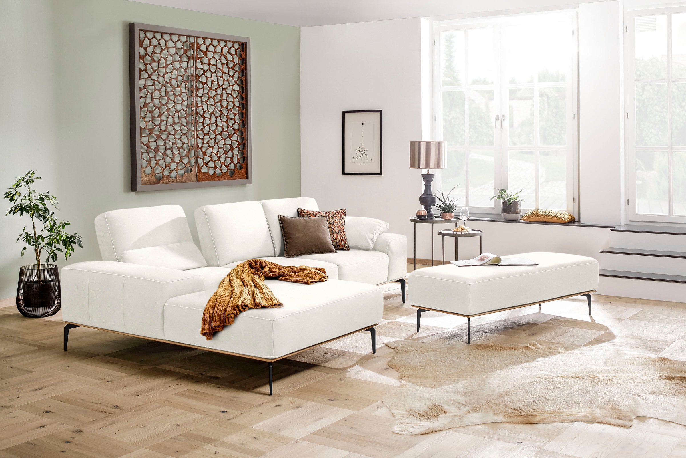 W.SCHILLIG Ecksofa »run, Designsofa mit tollem Sitzkomfort, bequem, L-Form«, mit Holzsockel, Füße in Schwarz pulverbeschichtet, Breite 279 cm