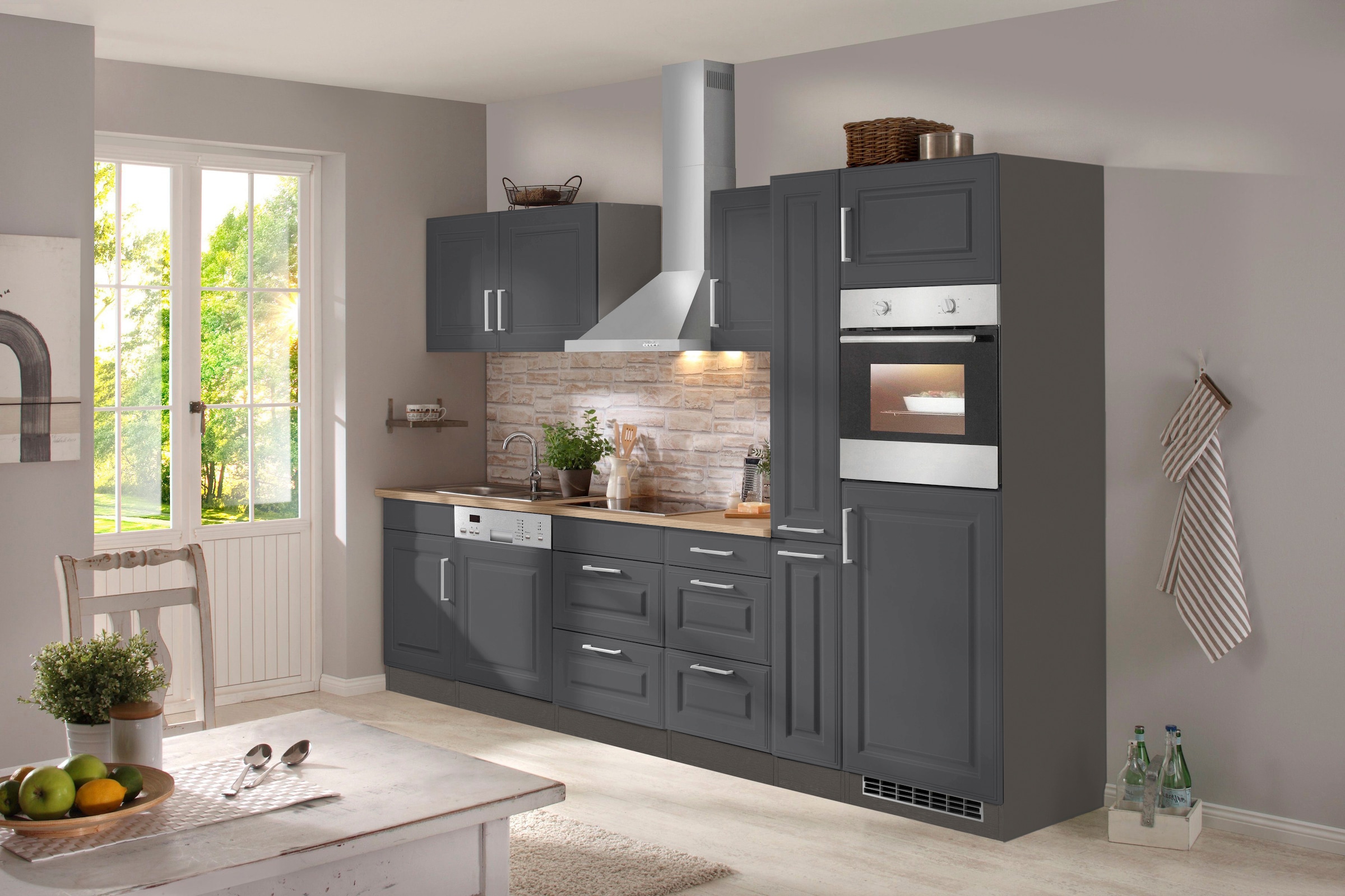 KOCHSTATION Küchenzeile »KS-Stockholm« Breite 310 cm, mit hochwertigen MDF Fronten im Landhaus-Stil