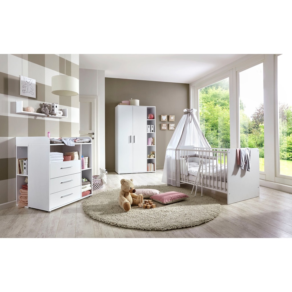 BMG Möbel Babyzimmer-Komplettset »Luis«, (Set, 6 St., Bett + Wickelkommode + 2-trg. Schrank + Unterstellregal (Set 2-tlg.)