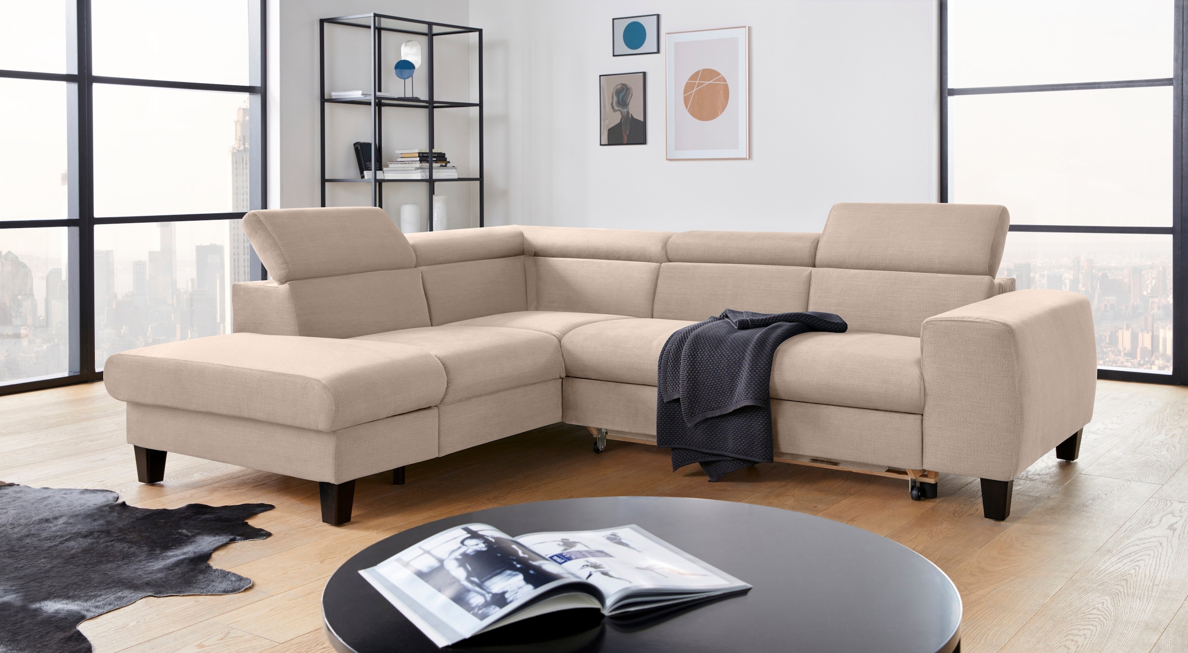 COTTA Polstergarnitur »Morven L-Form«, (Set), Set bestehend aus: Ecksofa mit Kopfteilverstellung & Hocker