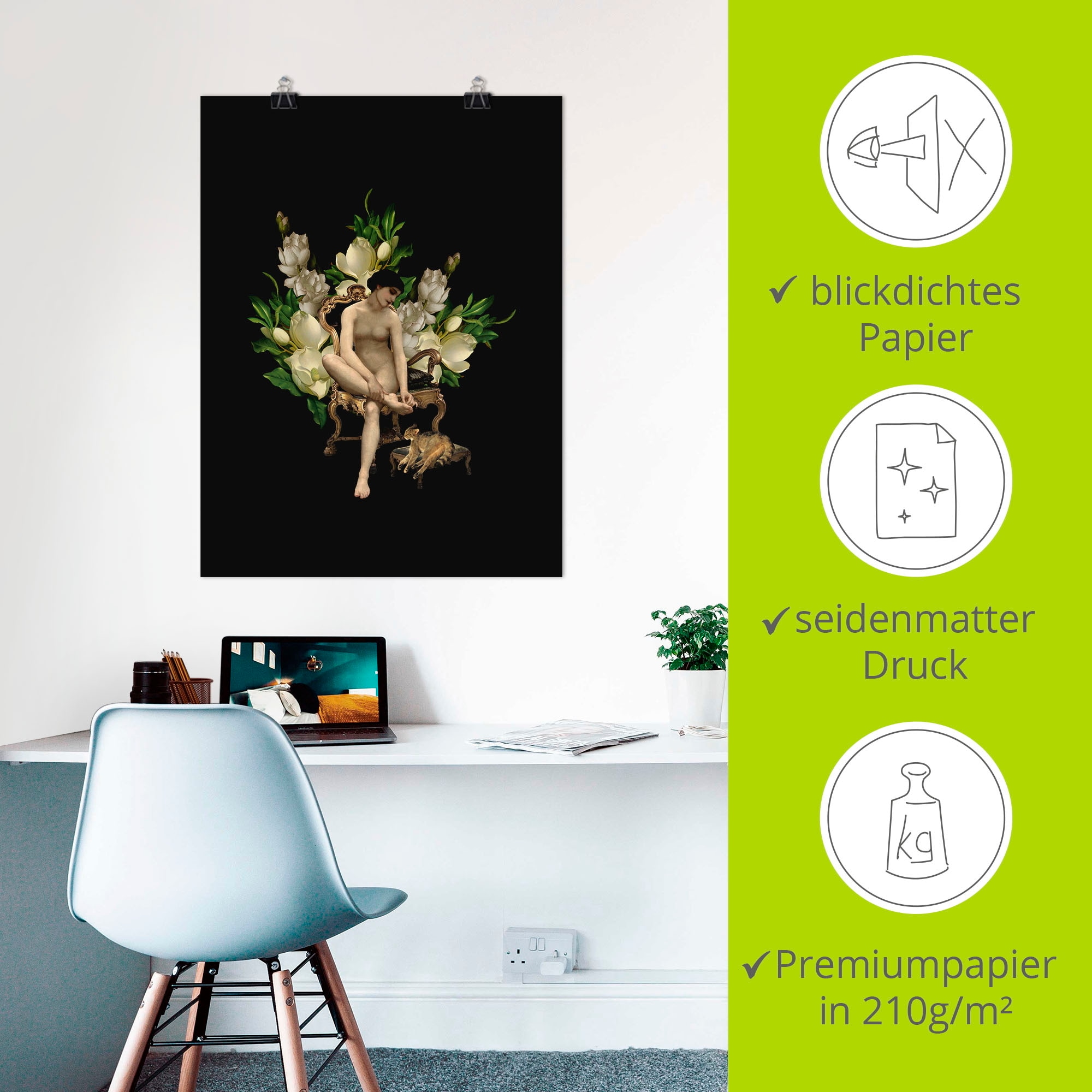 Artland Poster »Venus mit Katze und Magnolien«, Gottes Bilder, (1 St.), als Alubild, Leinwandbild, Wandaufkleber oder Poster in versch. Größen