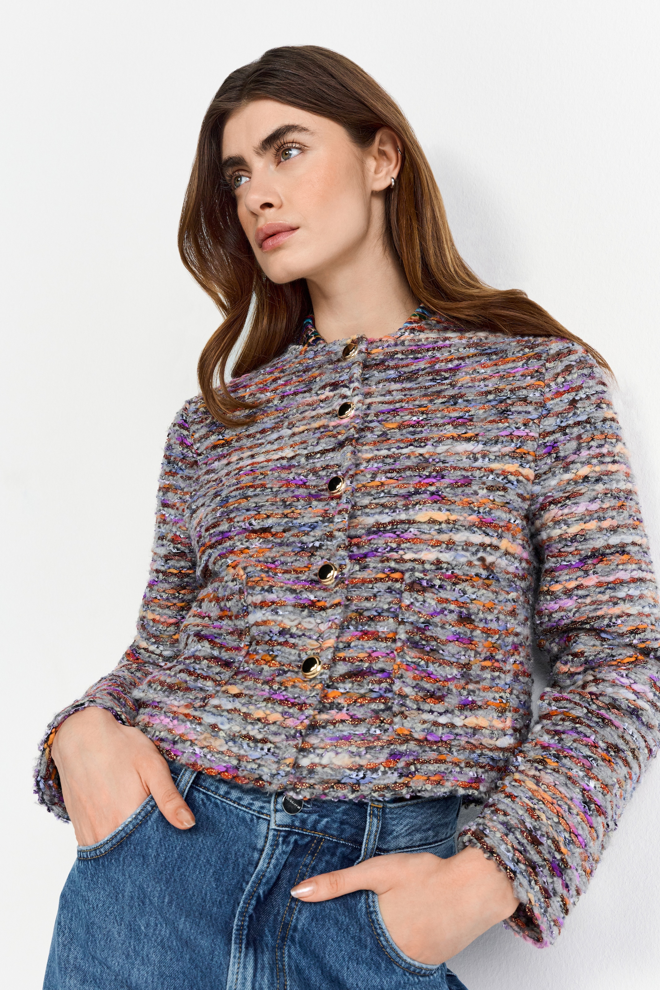Richroyal Damen Bouclèjacke in Multicolor, gerade Form, Größe S