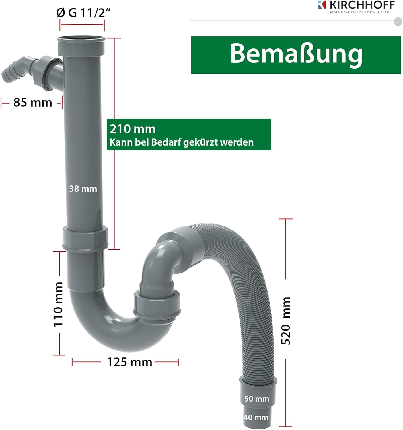 Kirchhoff Siphon »ECO-SAVE«, (Set), 1 1/2" x 3/4"T x 40/50 mm, mit Geräteanschluss