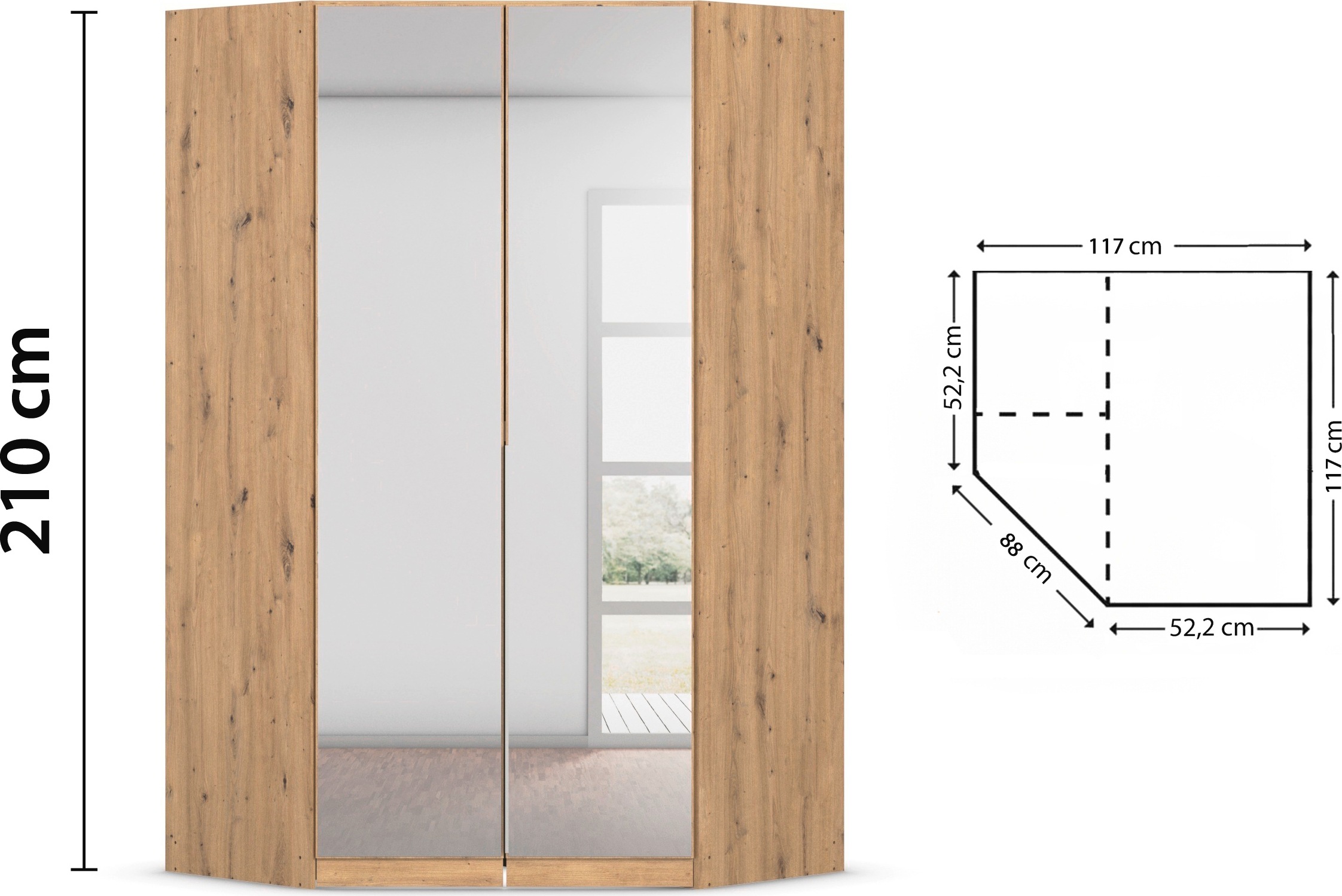 rauch Eckkleiderschrank »Kleiderschrank Schrank Ankleidezimmer Schlafzimmer Garderobe AGORDO«, (in zwei Griff-Farben), mit Spiegeltüren, voll ausgestattet mit viel Stauraum MADE IN GERMANY