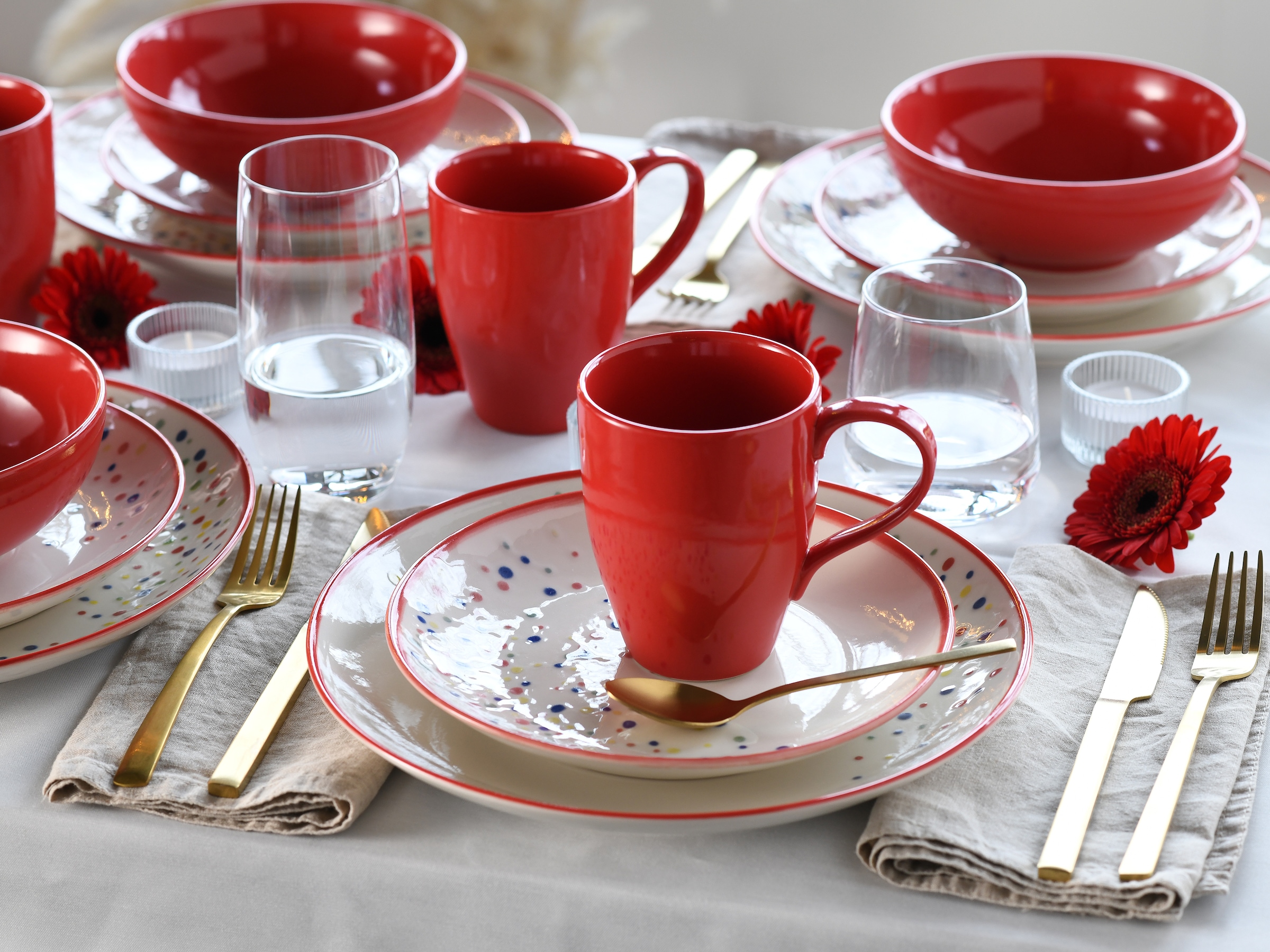 CreaTable Teller-Set »Joy, Teller Set 12-tlg.« Unregelmäßige bunte Punkte, Gute Laune Geschirr, Frisch, Freundlich