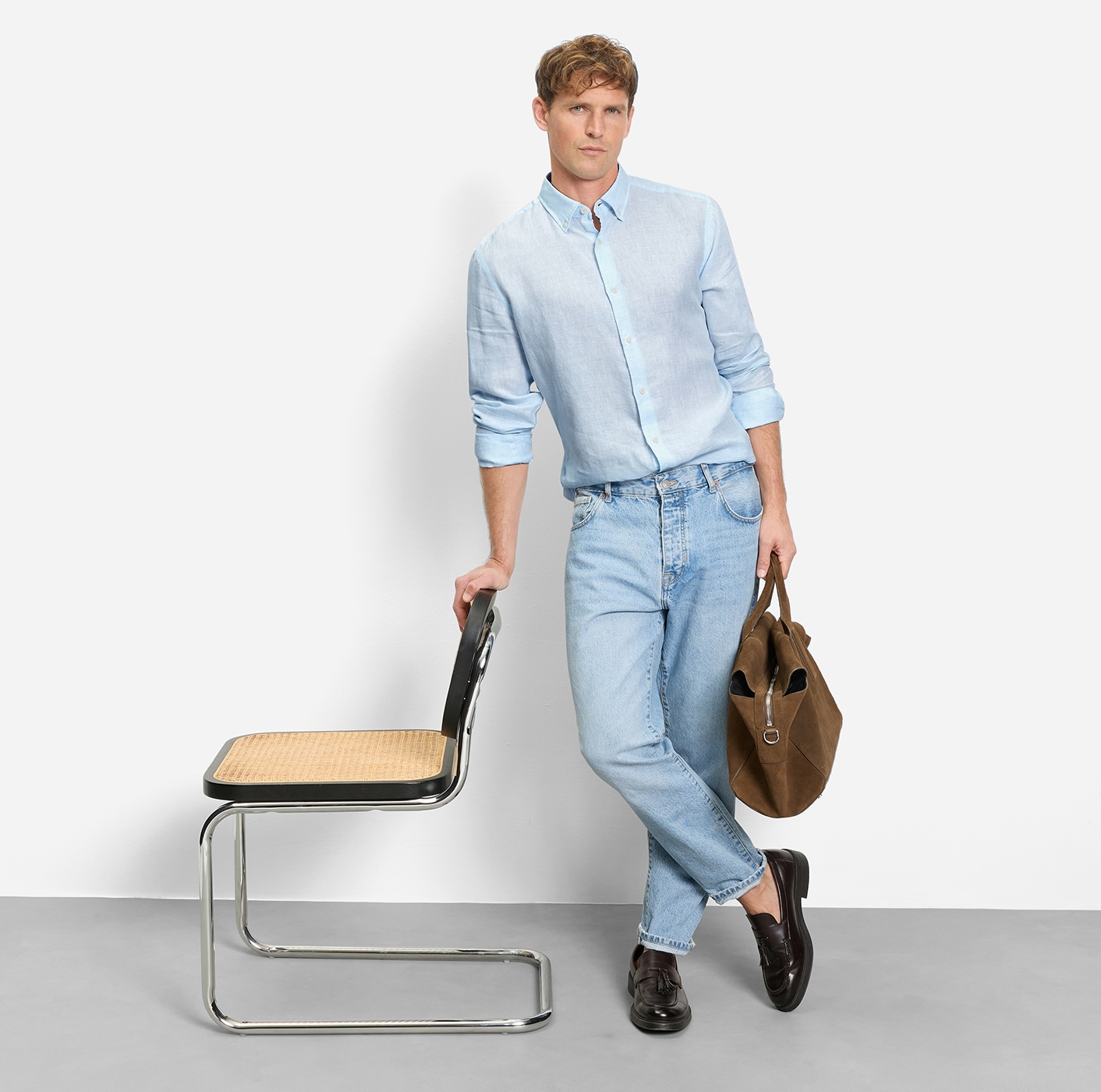 OLYMP Langarmhemd Casual, Button-down-Kragen, regular fit, Leinen