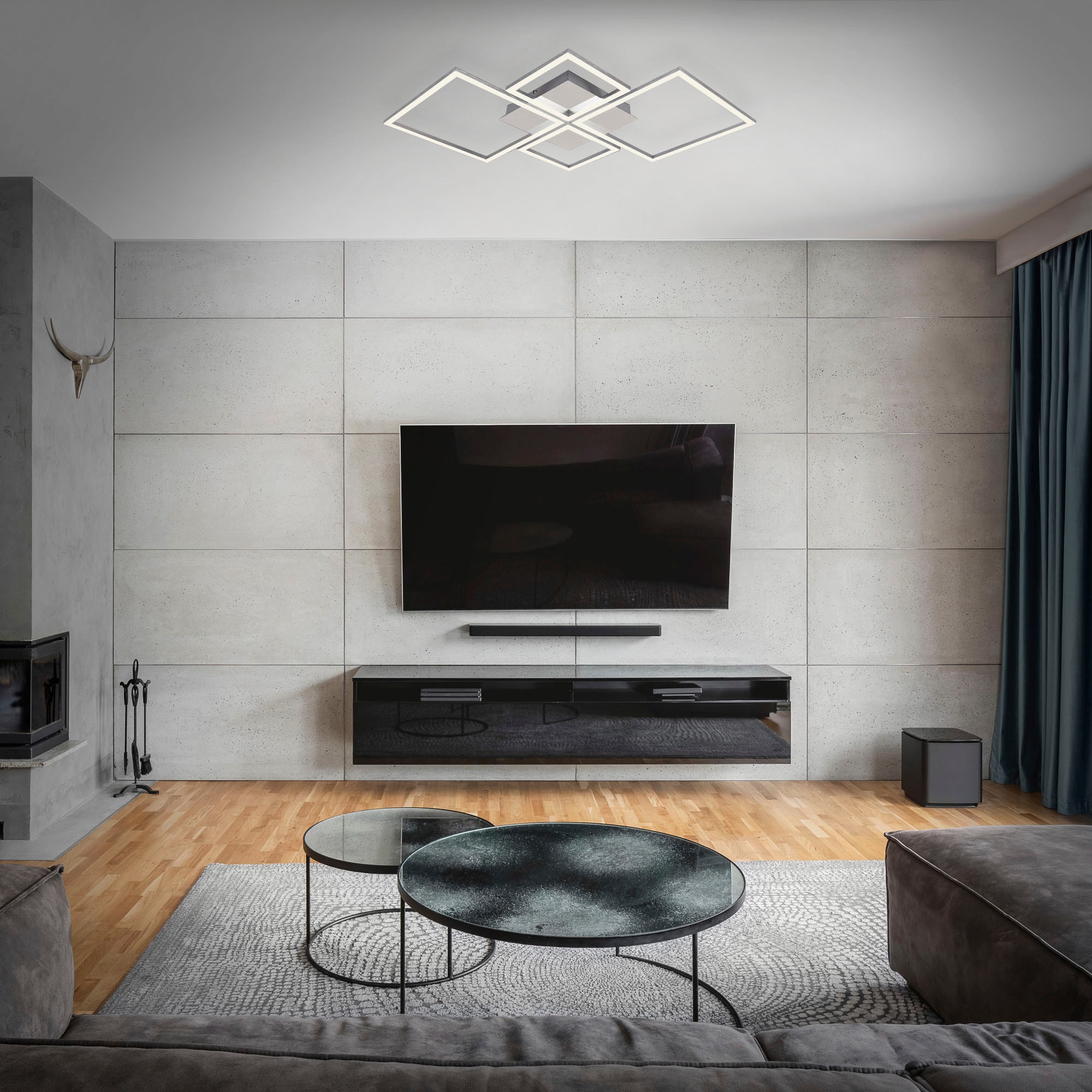 Briloner Leuchten LED Deckenleuchte »3093018 FRAME«, Leuchtmittel LED-Board | LED fest integriert, Deckenlampe, 75x46,7x7,5cm, Chrom-Alu, Wohnzimmer, Schlafzimmer