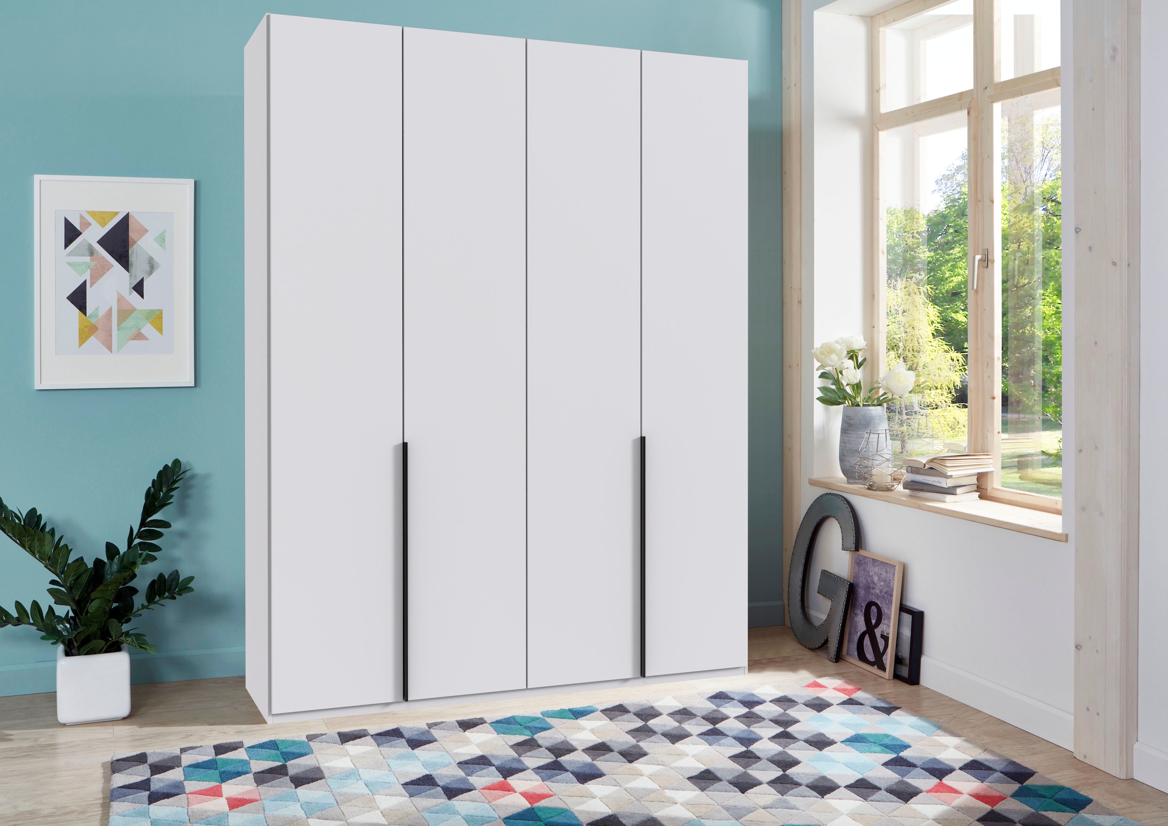 Wimex Kleiderschrank »Mugano, in 5 Breiten und 2 Höhen, Made in Germany«, (in Basic oder Premium Ausstattung mit 2 weiteren Einlegeböden), mit langen Griffstangen aus Metall, wahlweise mit oder ohne Spiegel