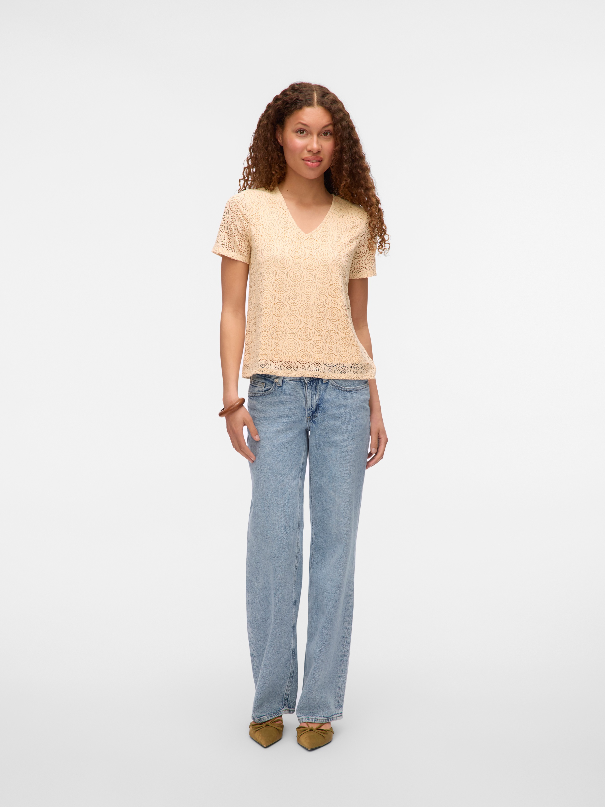 Vero Moda V-Shirt »VMMAYA SS V NECK TOP JRS« Materialmix, regular fit, Spitze