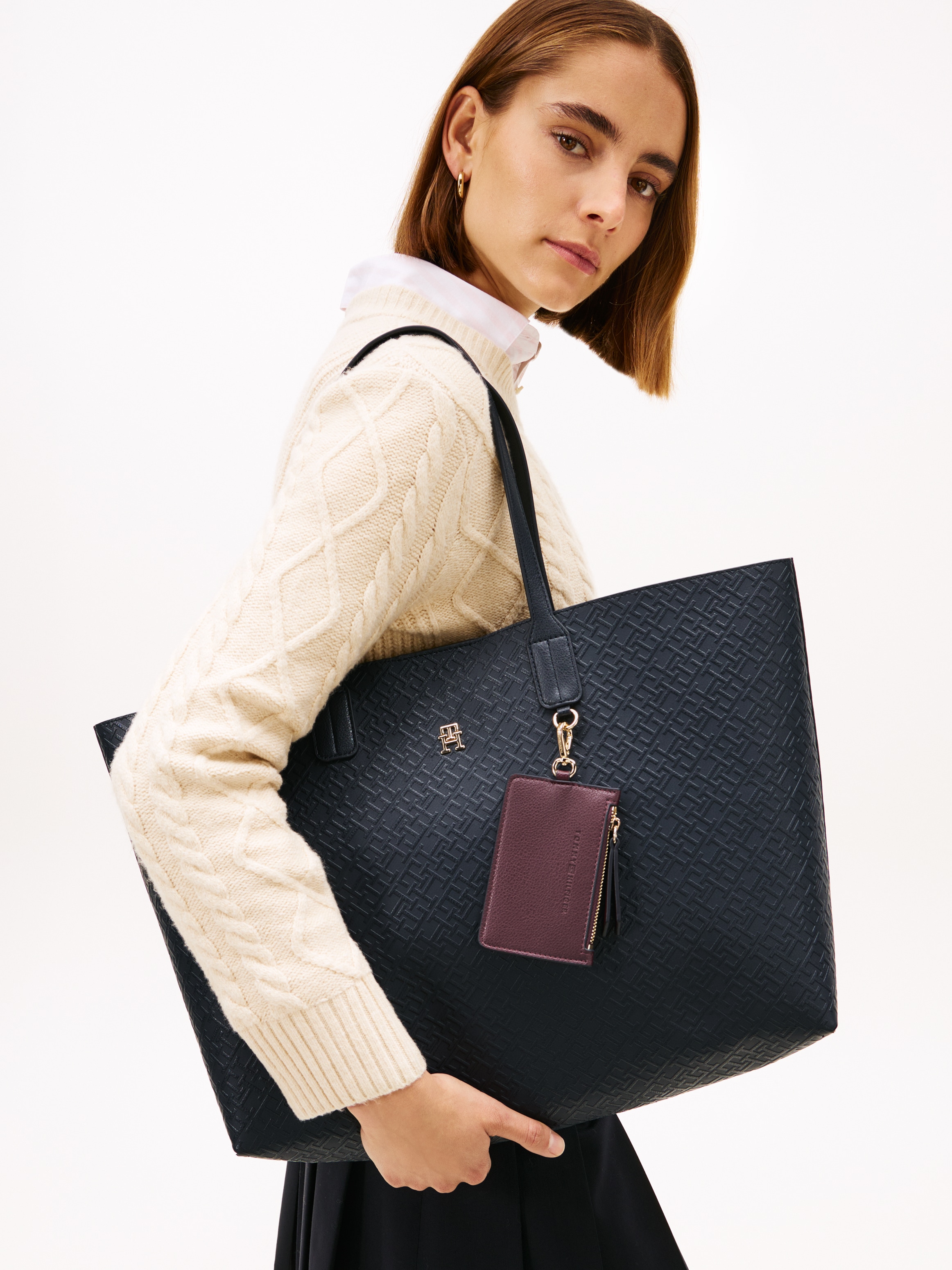 Tommy Hilfiger Tragetasche »TH ICON TOTE MONO« , Damen Schultertasche, Businesstasche mit doppeltem Tragegriff