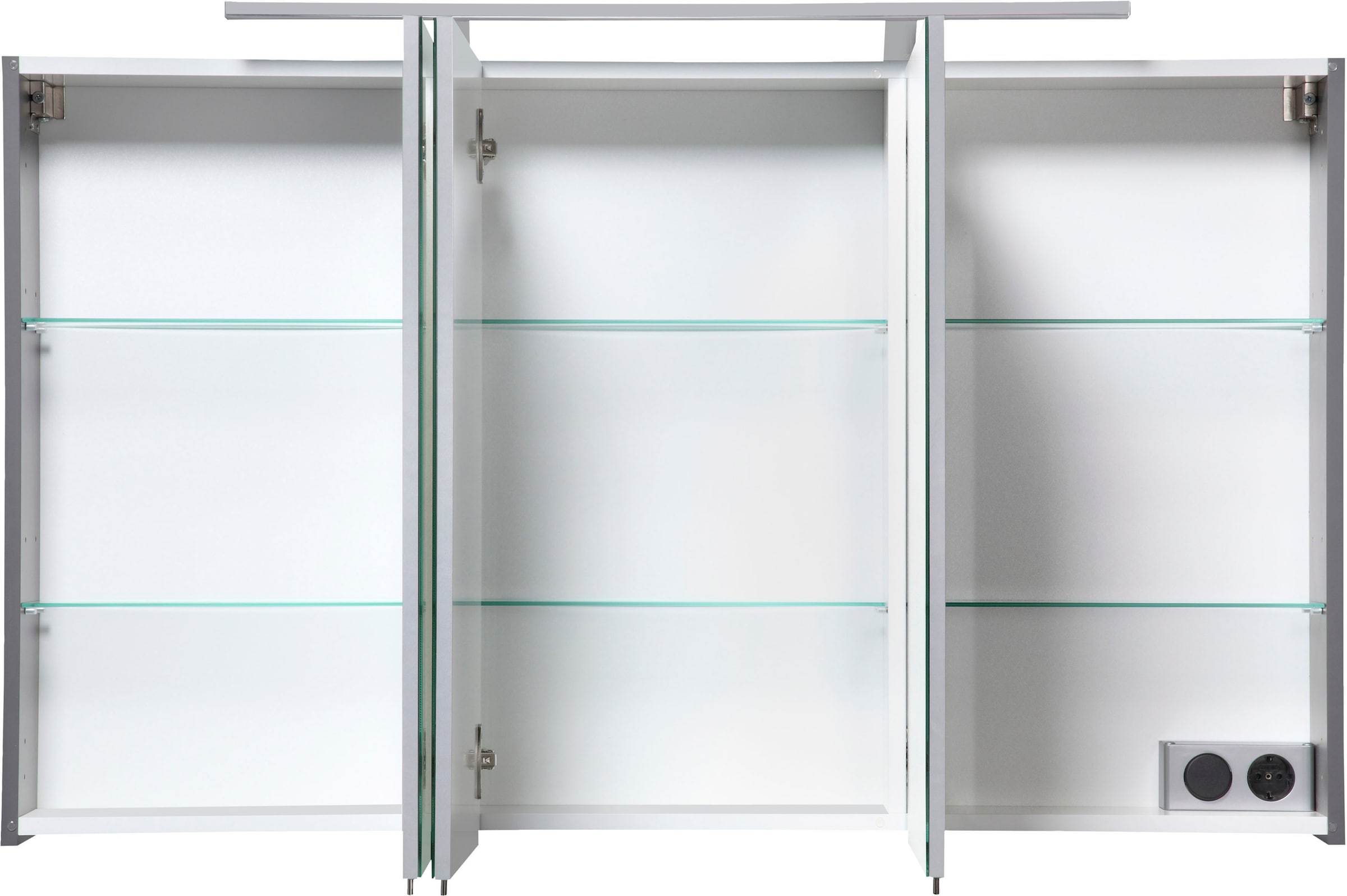 welltime Spiegelschrank »Torino made in Germany«, Breite 120 cm, 3-türig, LED-Beleuchtung, Schalter-/Steckdosenbox