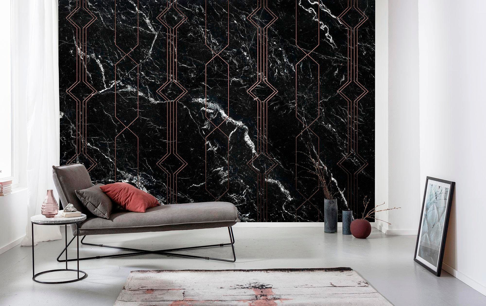 Komar Vliestapete »Digitaldruck Vlies - Marble Black - Größe 400 x 250 cm«, bedruckt, Wohnzimmer, Schlafzimmer