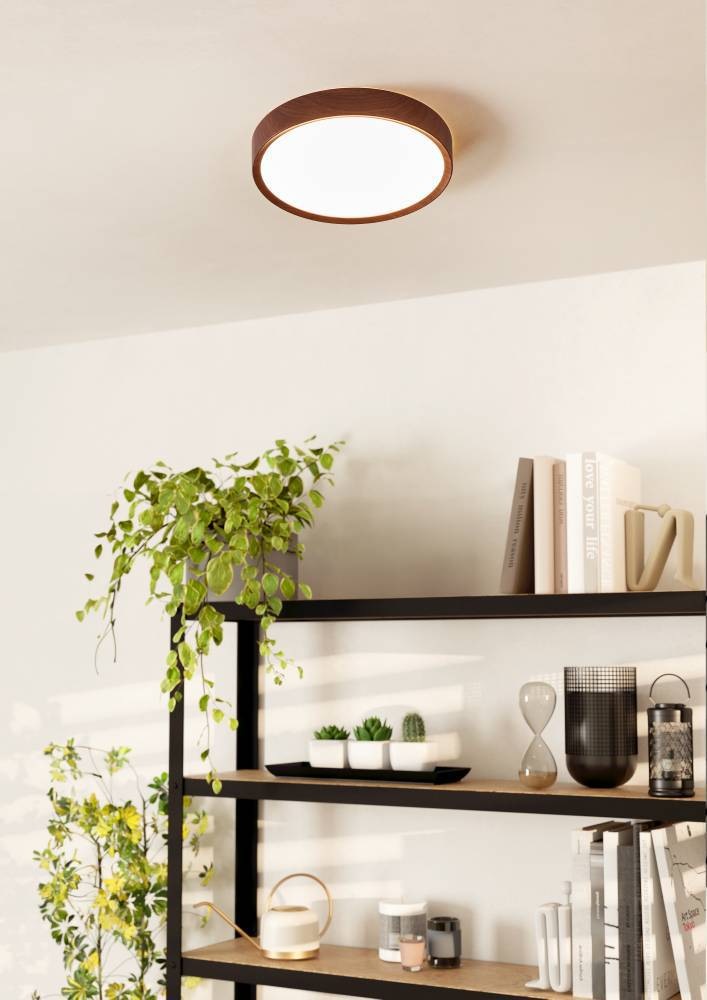 EGLO Deckenleuchte »MUSURITA Deckenlampe, Wohnzimmerlampe, Holz-Optik, Stahl + Kunststoff«, 1 flammig, Leuchtmittel LED-Modul | LED wechselbar, LED Deckenlampe, Wohnzimmer, Schlafzimmer, Küche, Flur, modern, 34x6cm