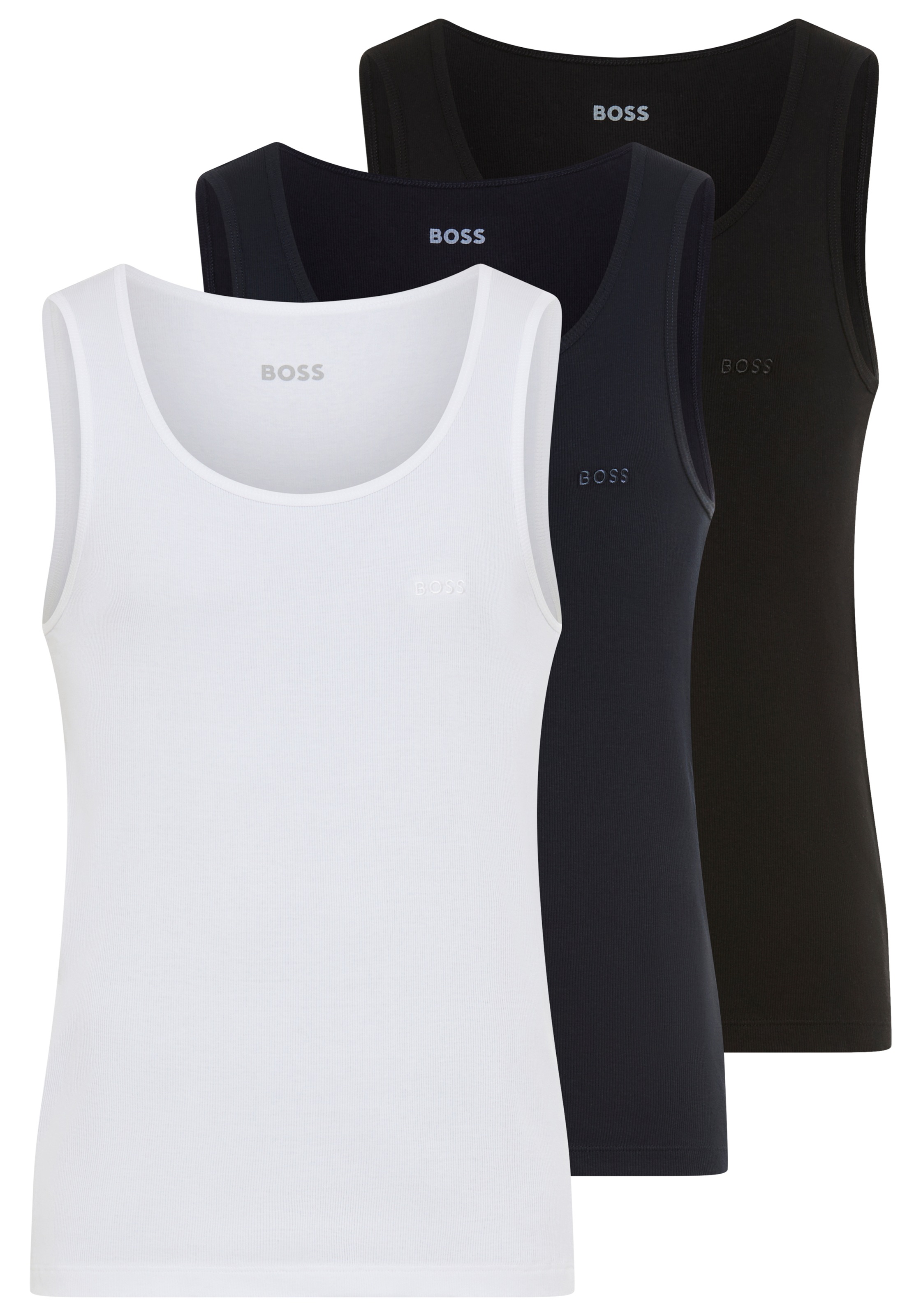 BOSS Tanktop »3P RibClassic BOSS ONE« Ton in Ton Stickerei auf der Brust
