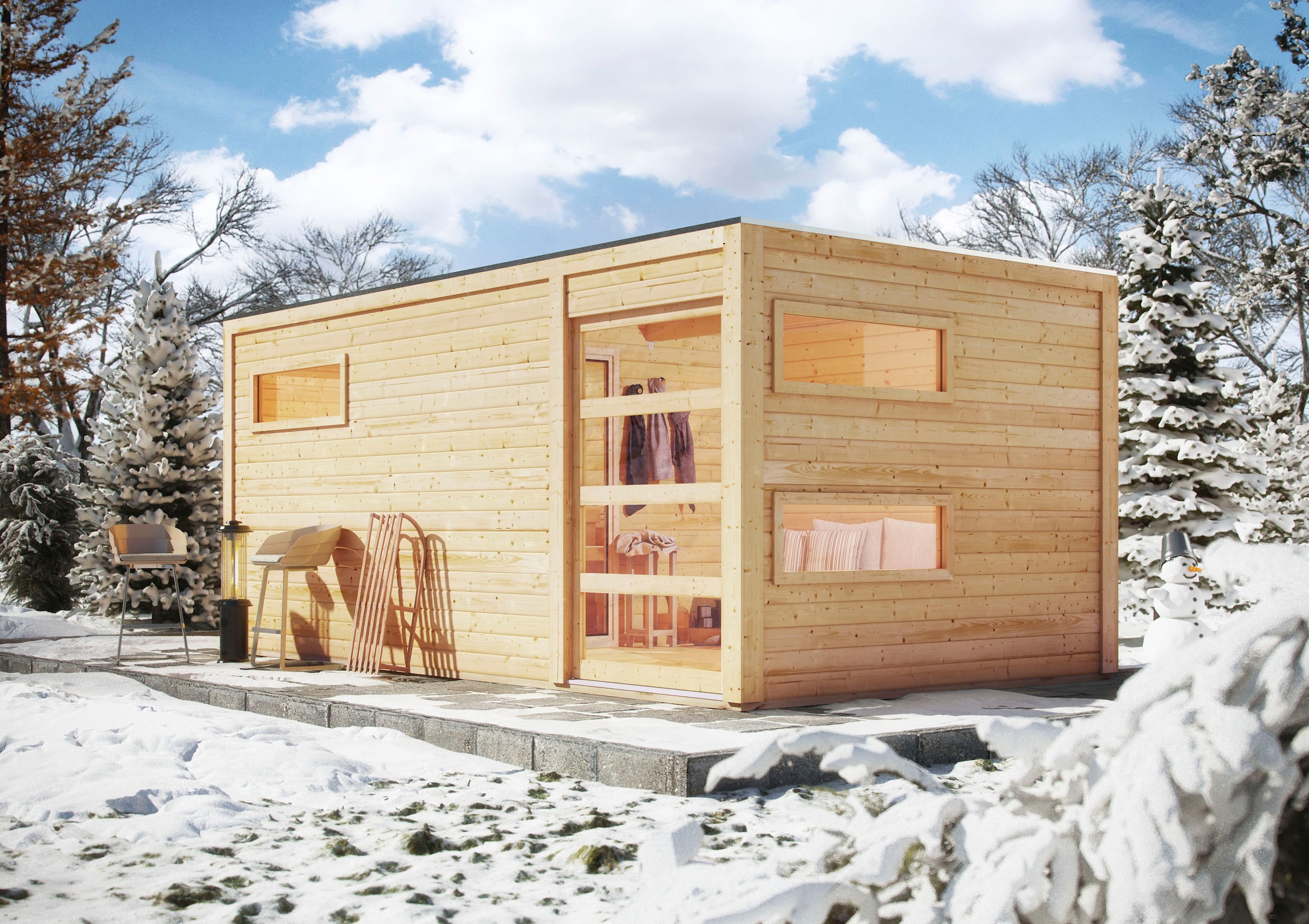 KONIFERA Saunahaus »Hagen«, naturbelassen, mit Ofen 9 kW Bio externe Strg easy