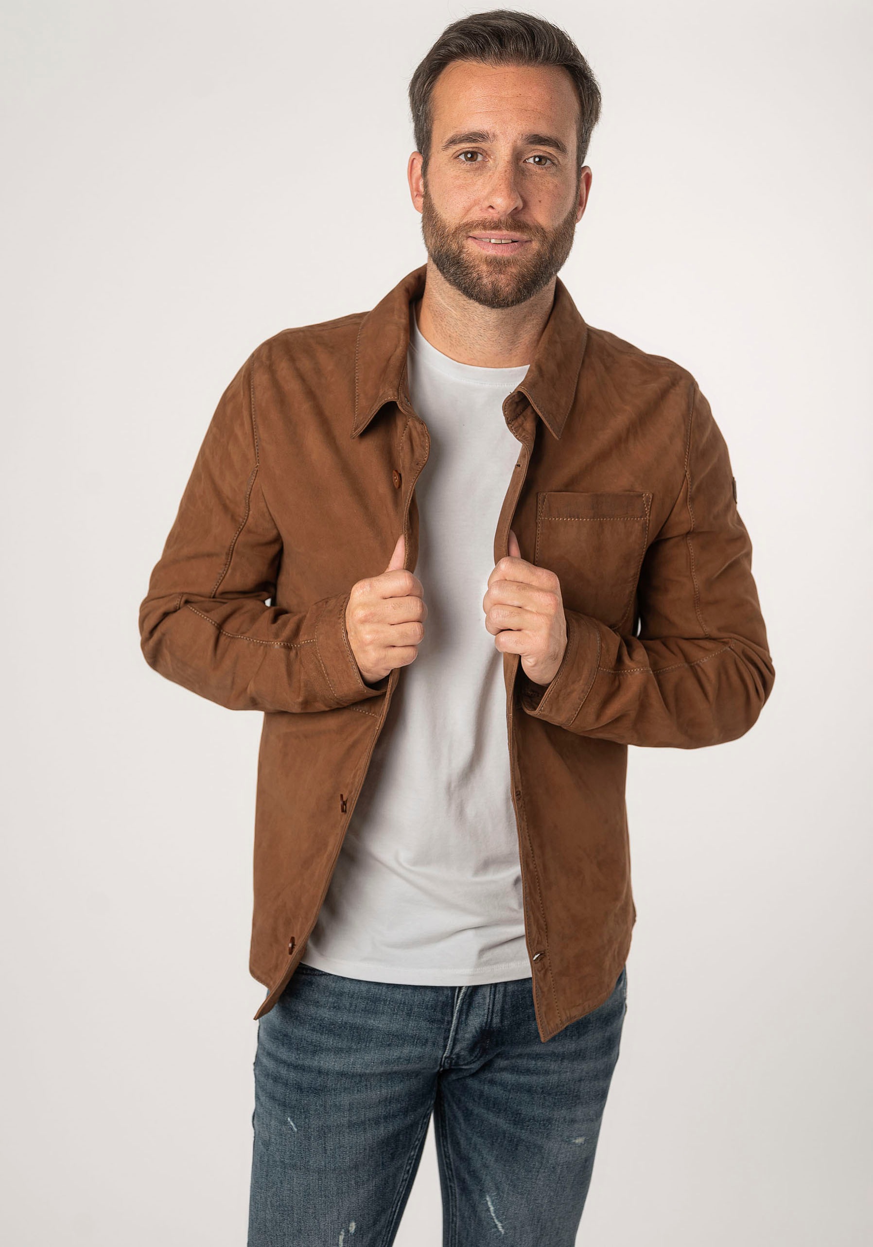 Mauritius Lederjacke »MMJemmo«, mit Hemdblusenkragen, Knopfleiste