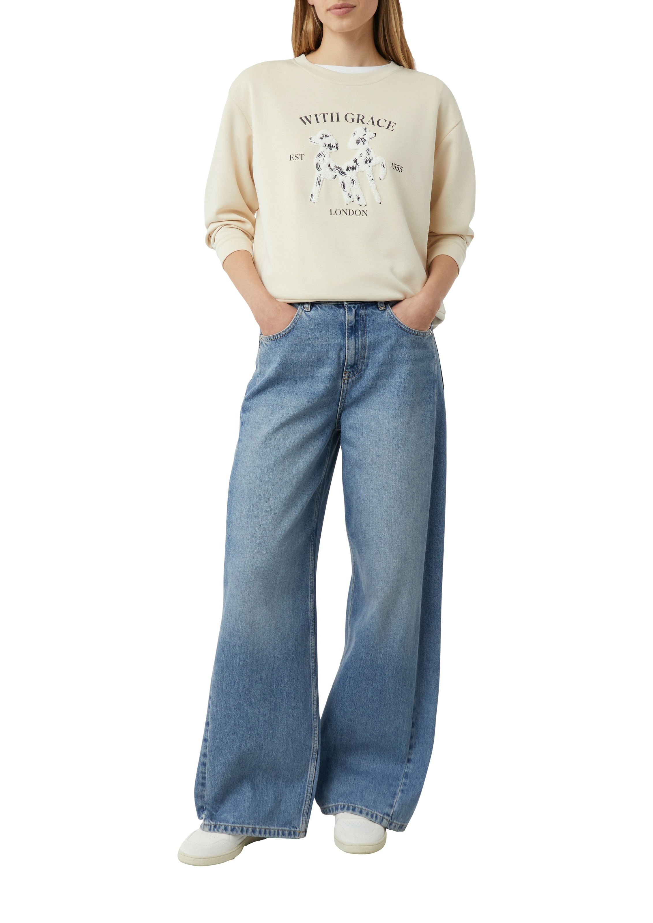 Comma Sweatshirt, mit Print und Aufnähern