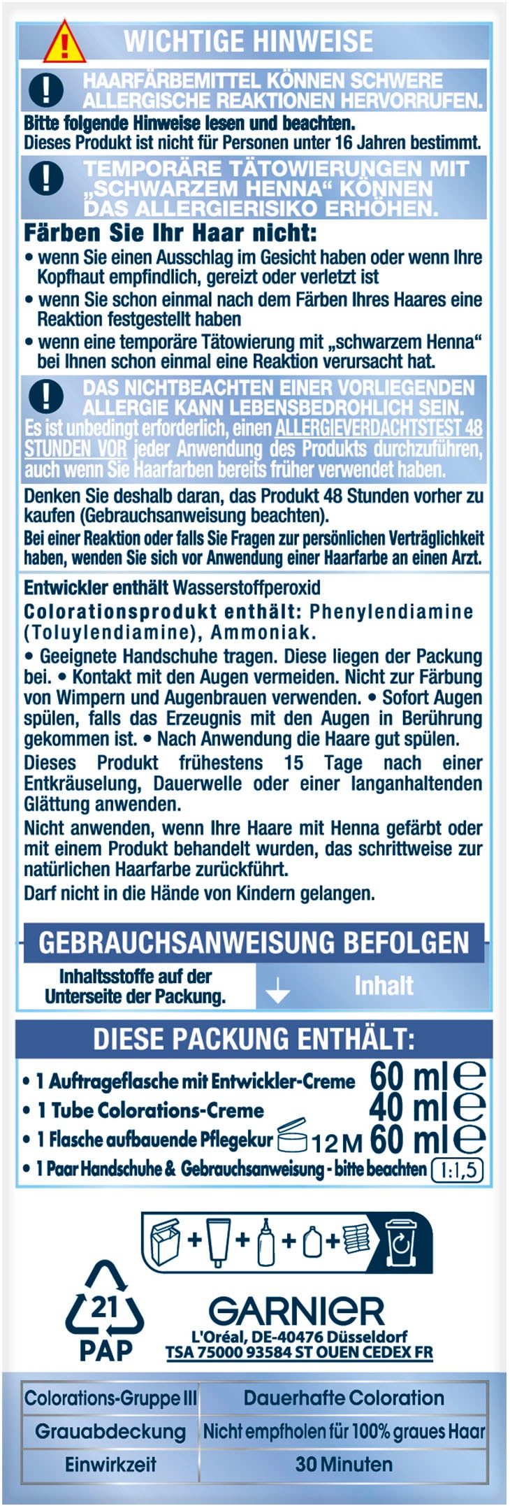 GARNIER Coloration »Garnier Nutrisse Ultra Blonde«, (Packung, 3 tlg.), mit pflegender Formel