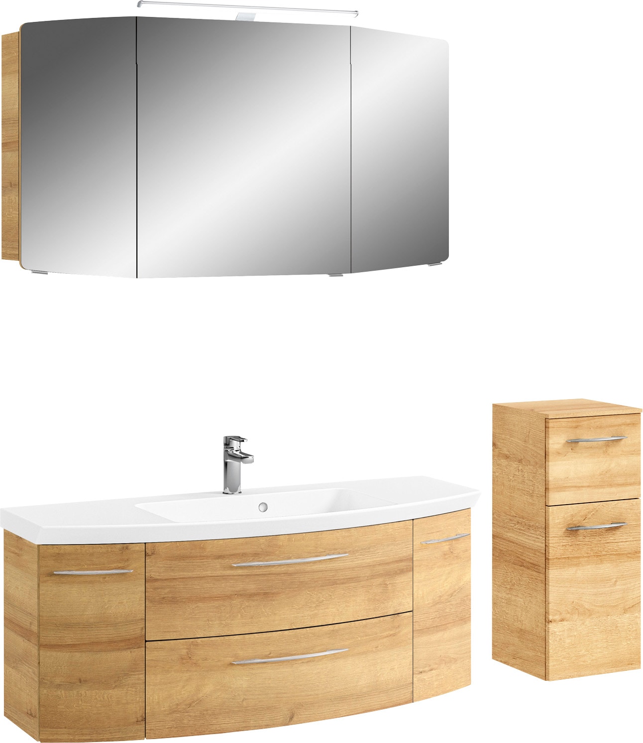 Saphir Badmöbel-Set »Cassca Sprint 3-teilig Mineralmarmor-Waschtisch mit LED-Spiegelschrank« 4 Stk. tlg.