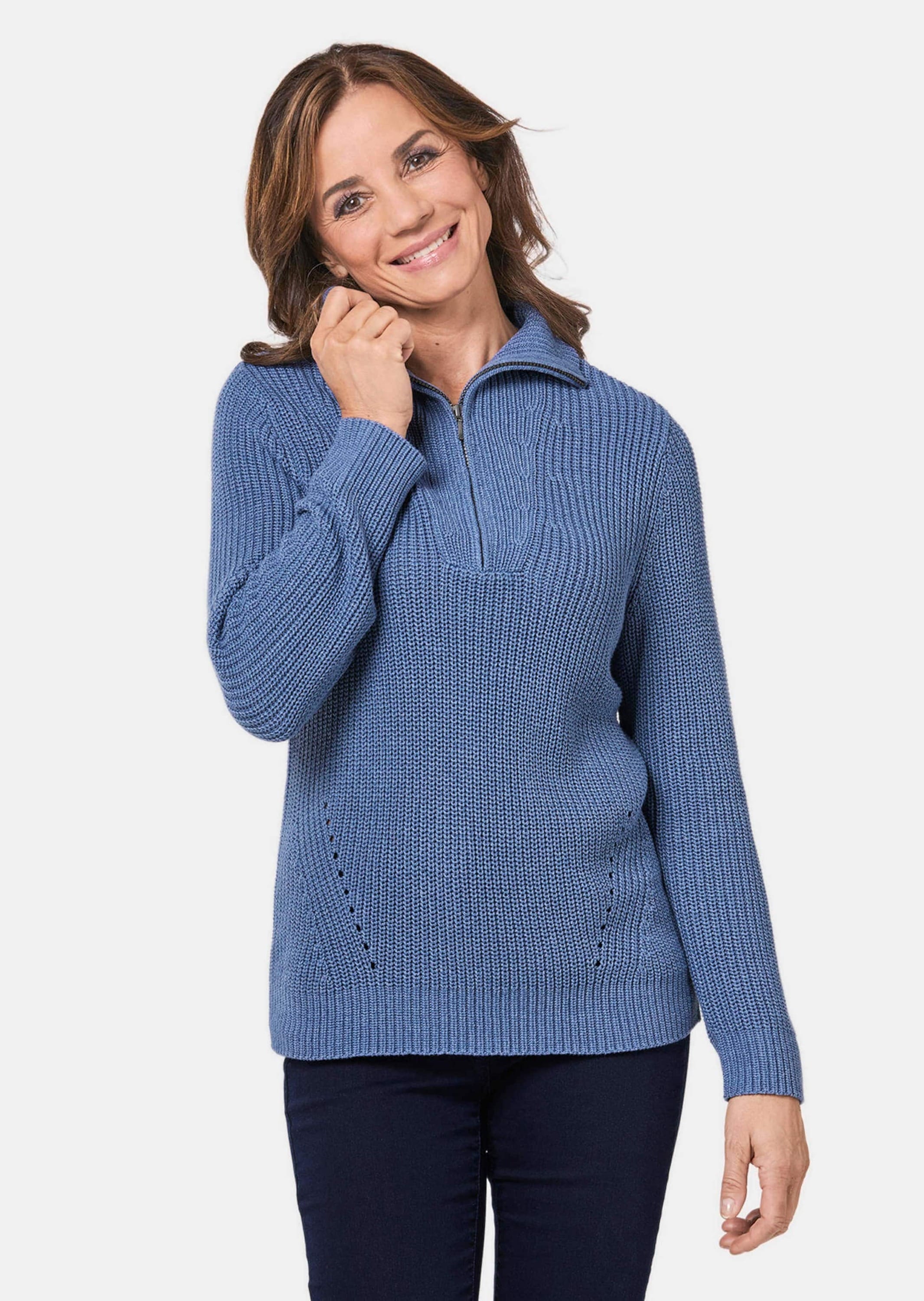 GOLDNER Strickpullover »Kurzgröße Sportiver Troyer mit Baumwollanteil«