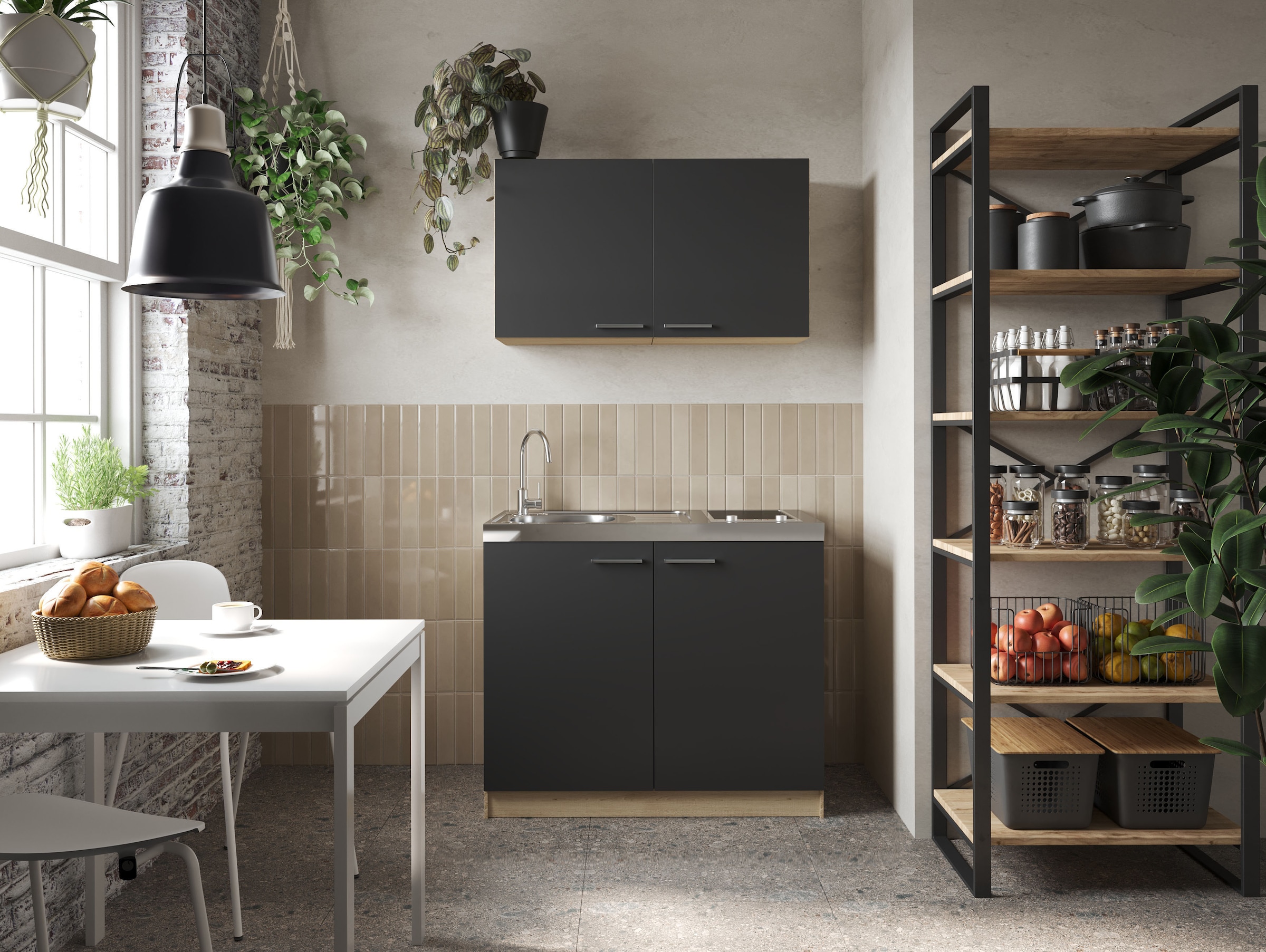 RESPEKTA Pantryküche »Merle« Breite 100 cm, Soft-Close, Spülenabdeckung mit Glaskeramikkochfeld