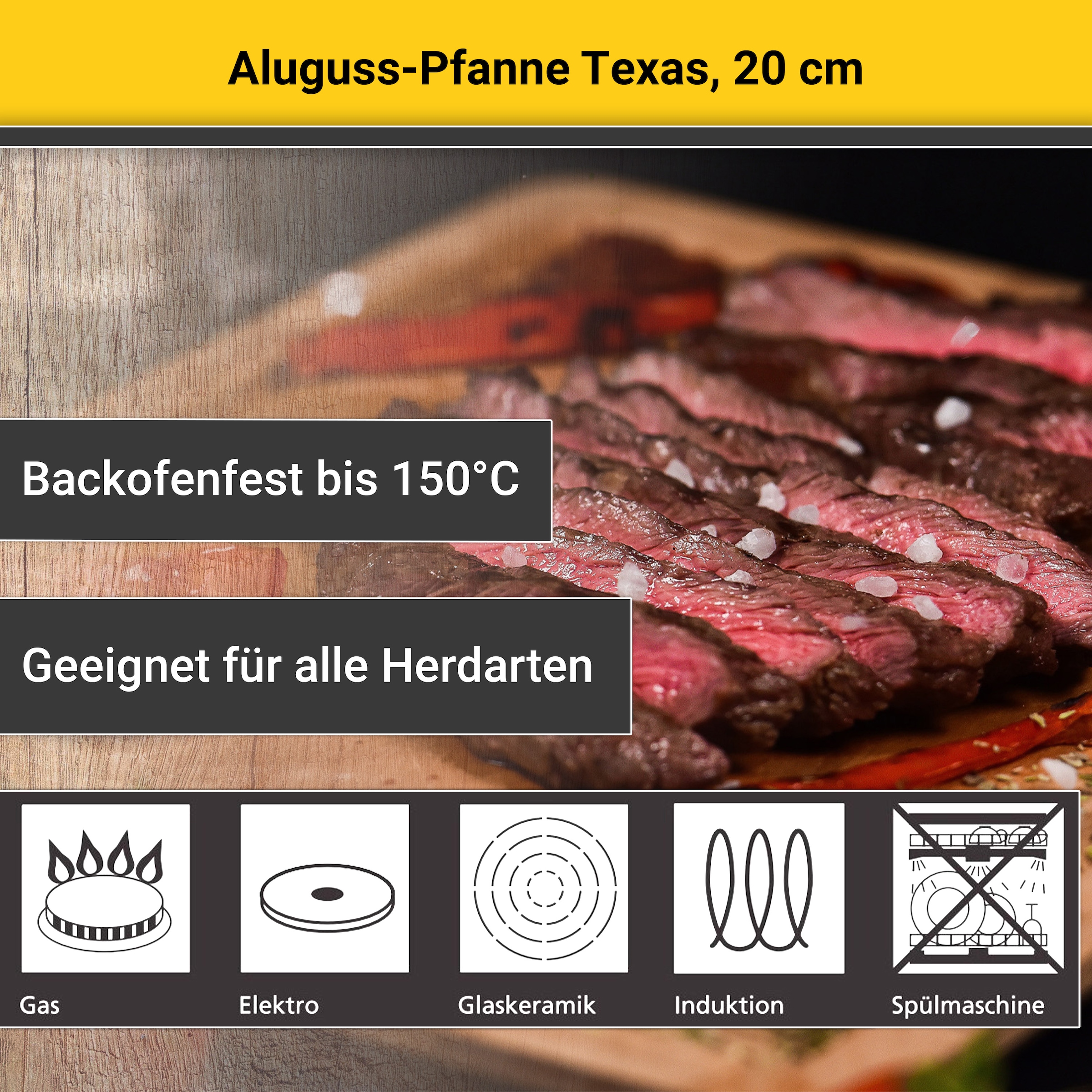 Krüger Bratpfanne »Aluguss Pfanne flach Texas« Aluminiumguss 1 Stk. tlg. für Induktions-Kochfelder geeignet