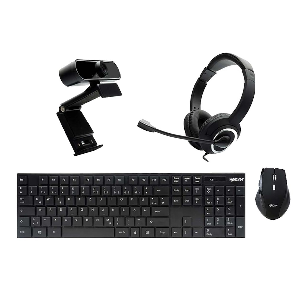 Hyrican Eingabegeräte-Set »Hyrican ST-SKB698W+131/CAM DW1/ST-GH577 Home-Office-Set«, (Office-Set best. aus Tastatur&Maus(kabellos),Webcam&Headset(kabelgeb.)