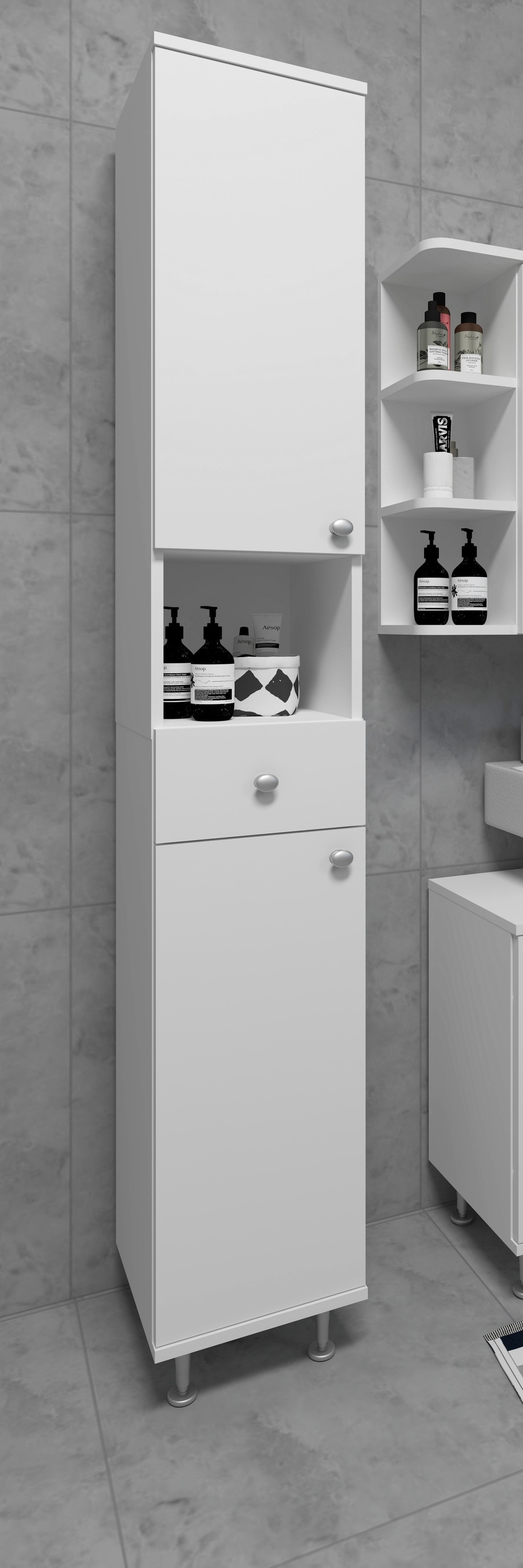 VCM Hochschrank »Badmöbel Hochschrank Badschrank Schublade Nilosi« 1 Stk. tlg.